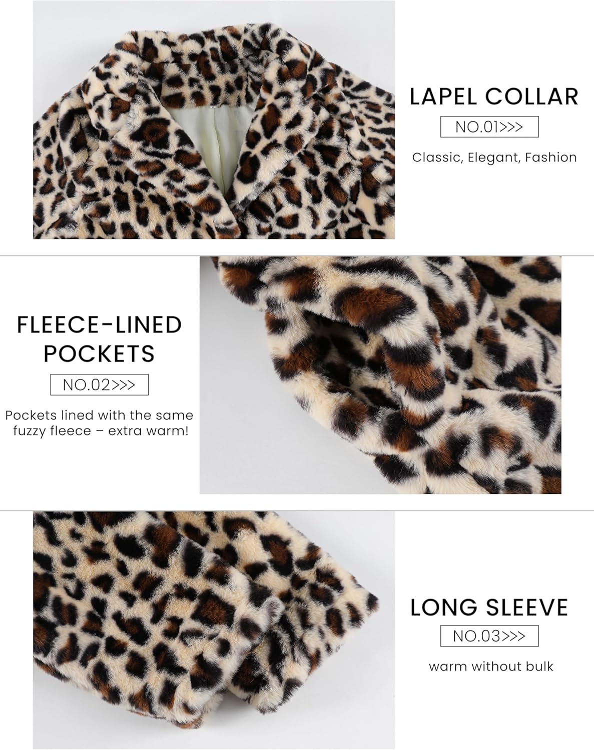 Omoone Women's Faux Fur Jackets Autumn Winter Leopard Coats Loose Fur Coat with Pockets - Image 6