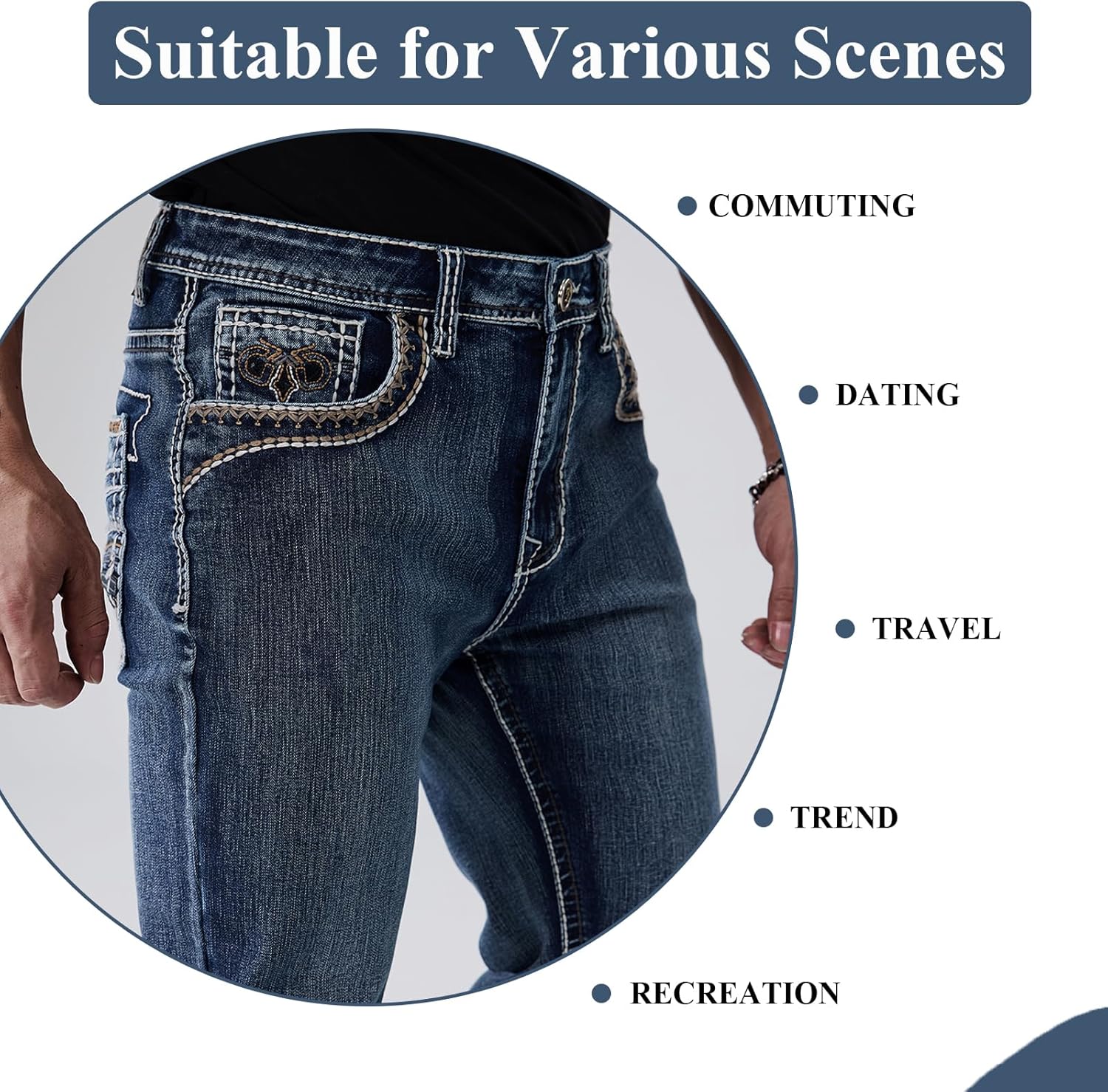 Men's Relaxed Straight Fit Jeans with Comfort Flex Classic Pants for Men Straight Leg Casual Embroidered Jeans