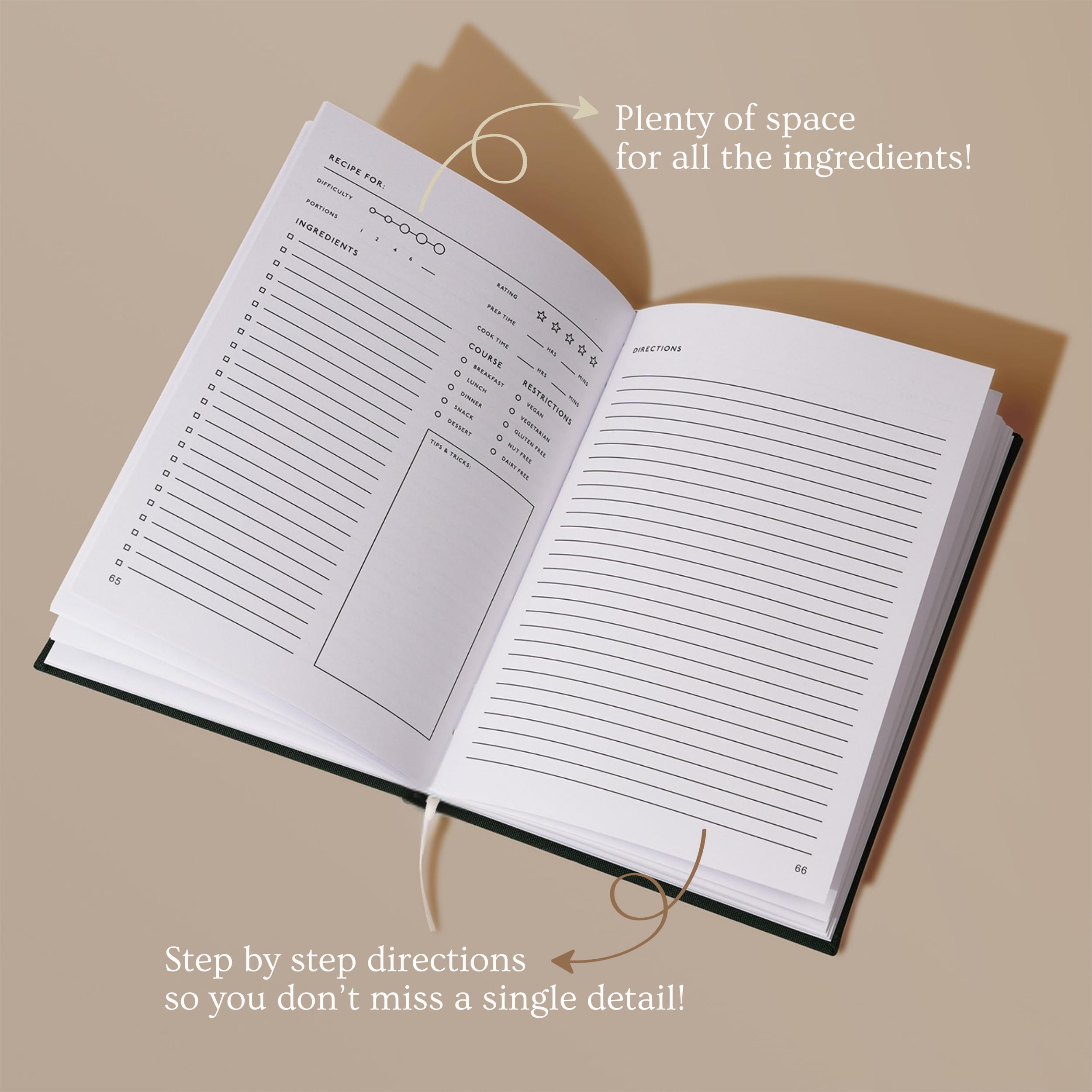 Cuaderno de recetas en blanco, libro de recetas de 8.5 x 6 pulgadas con tapa dura de tela resistente al agua de alta calidad. Diario de cocina personalizado para tus propias recetas familiares, libro