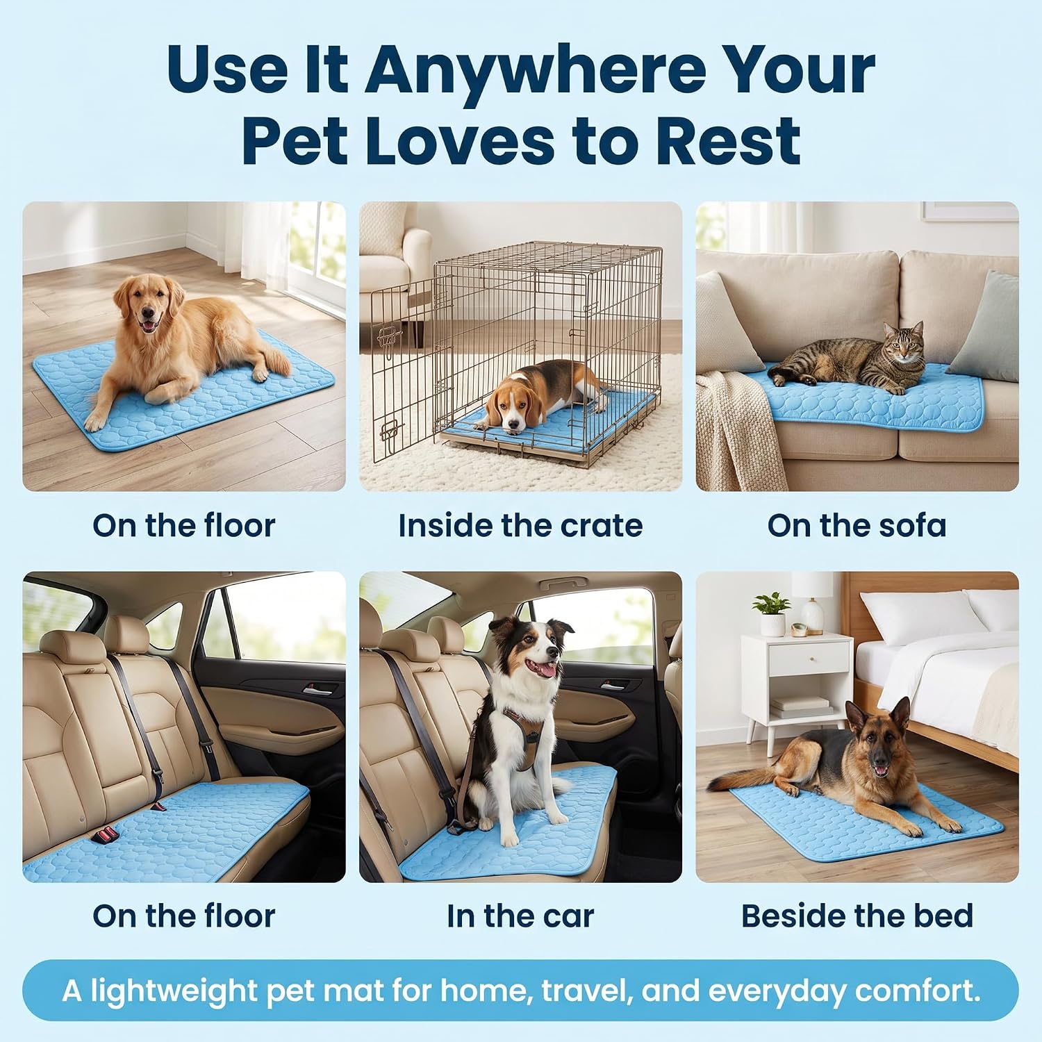 Dog Cooling Mat, 40'' × 30'' Self Cooling Pad for Dogs and Cats, No Water Gel or Freezing Needed, Washable Breathable Summer Mat for Crate Kennel Car Sofa Bed Floor, Indoor Outdoor Use