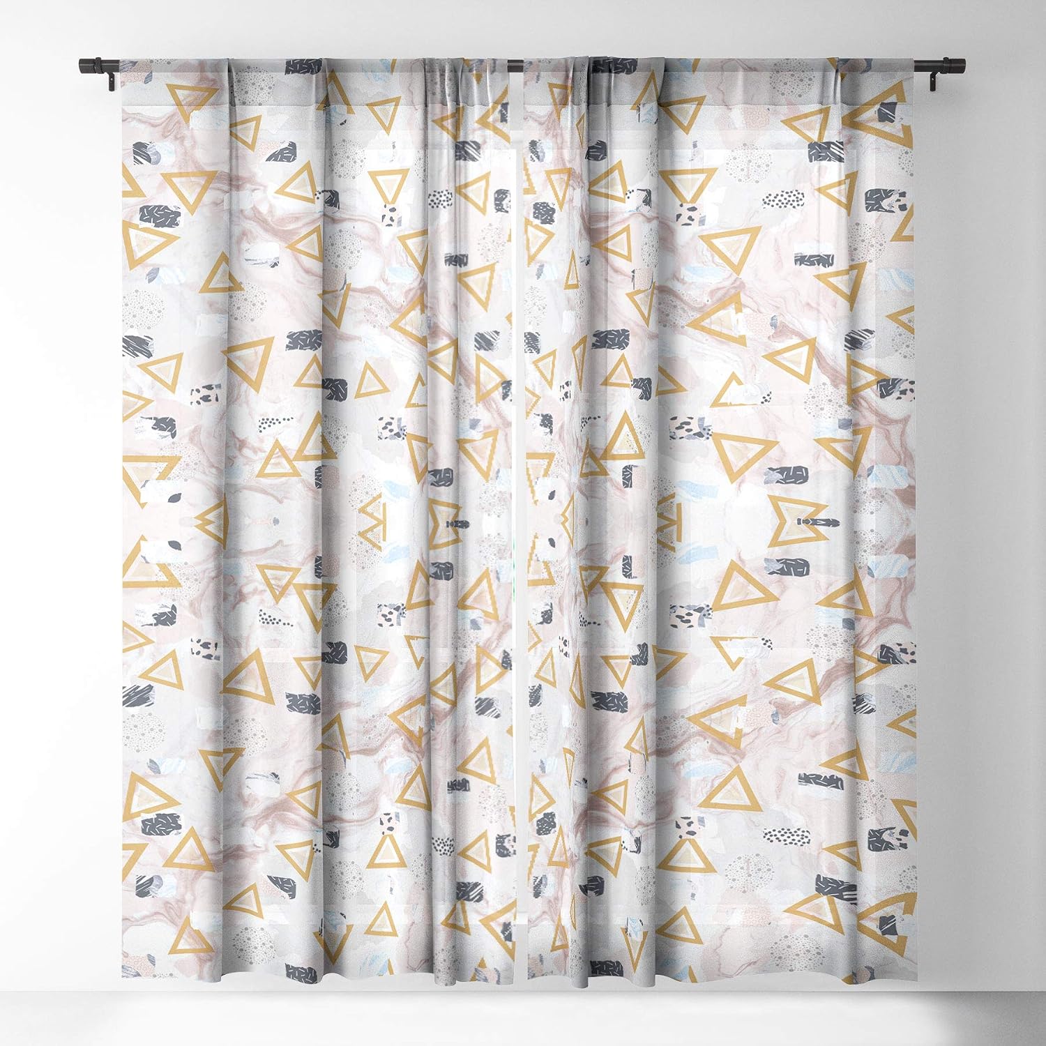 Deny Designs Marta Barragan Camarasa Marble Shapes and Triangles Sheer Curtains, 50" x 84", White