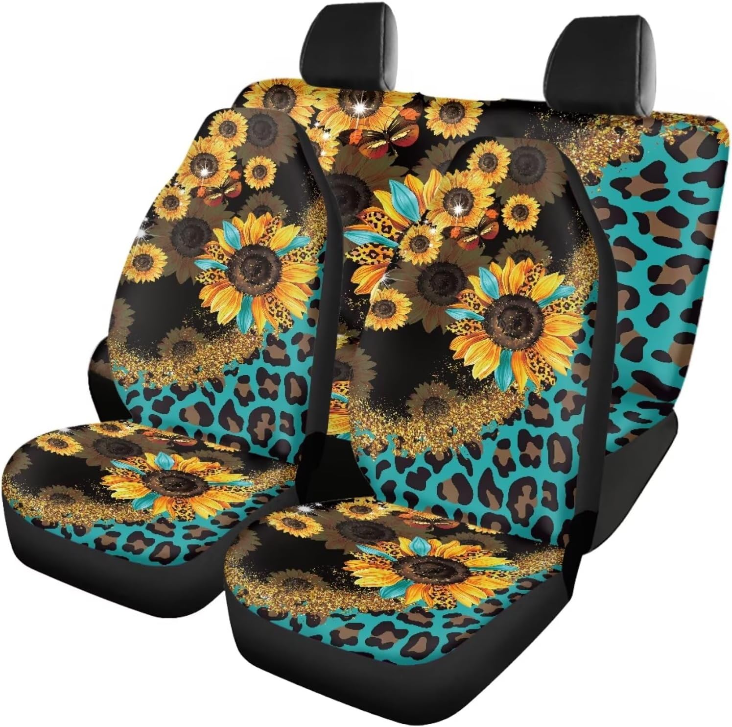 Boho Cars Seat Covers for Women Men Sunflower Print Car Interior Accessories Auto Front Rear Seat Protector Set Non-Slip Fit for Sedan Suvs Car