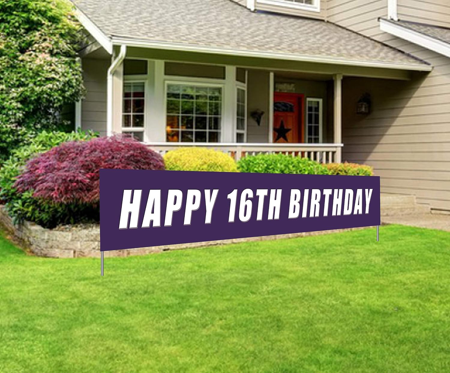 Blue Happy 16th Birthday Banner, Large 16th Birthday Party Sign, 16 Bday Party Supplies Decorations