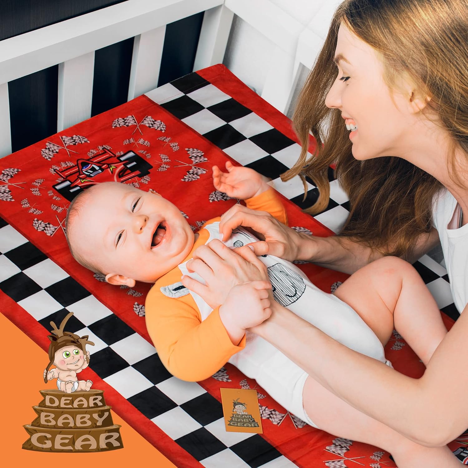 Dear Baby Gear - Reversible Baby Blankets - Soft Nursery Blanket for Newborn - Toddler Blankey - Throw Blanket for Boys & Girls - Infant Blankets - 40x30 (Race Car Driver Plain Grey Flag)