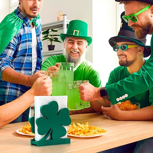 Miniatura 6 de Servilletero para mesas del día de San Patricio, dispensador de pañuelos de trébol de madera, servilletero de cóctel verde, servilletero moderno