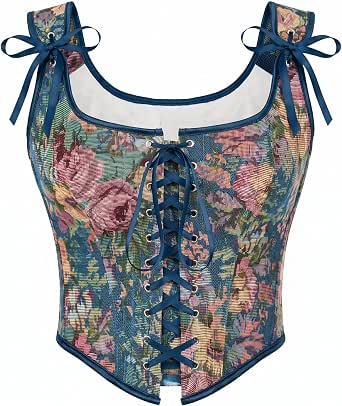 Scarlet Darkness Corset Tops for Women Renaissance Lace Up Floral Bustier