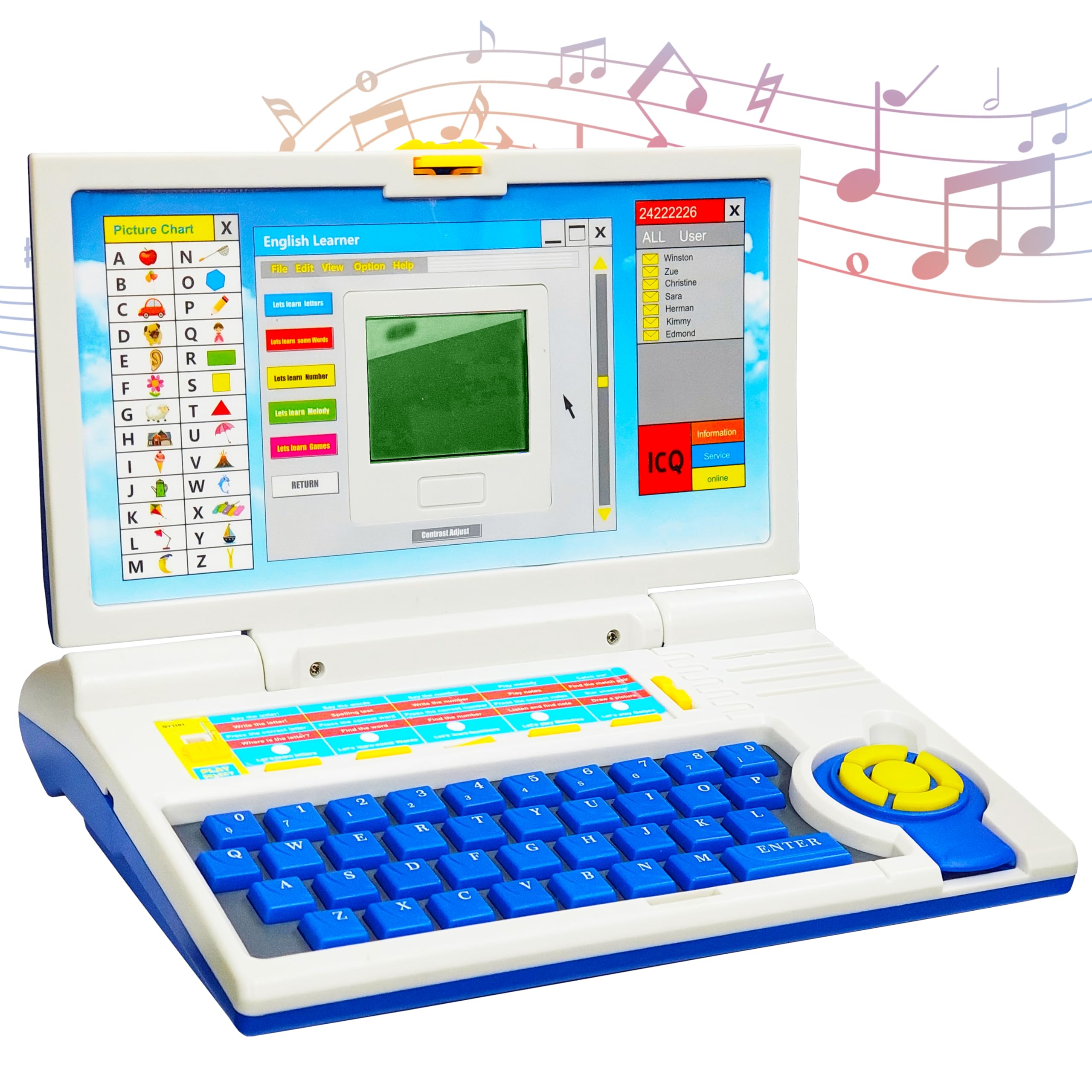 VGRASSP Educational Laptop Computer Toy for Kids with Mouse - 20 Activities English Learner Notebook with Games - Learn Alphabets, Words, Numbers and Music - Color As Per Stock
