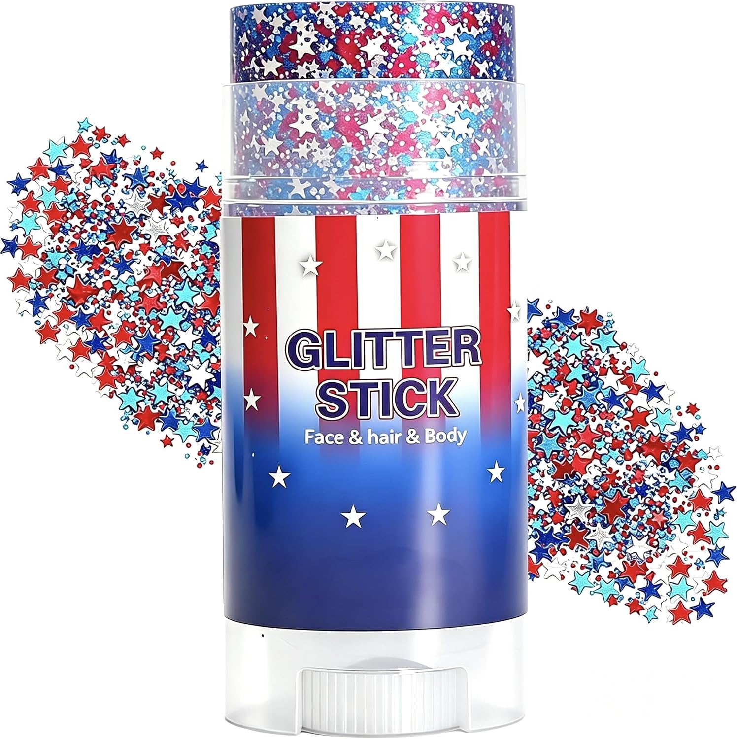 4th of July Glitter Stick, Patriotic Red White Blue Hair Glitter Stick for Face Hair Body, Patriotic America Flag Star Face Body Glitter, 250 Anniversary Memorial Day Waterproof Glitter Sticks (3PCS)