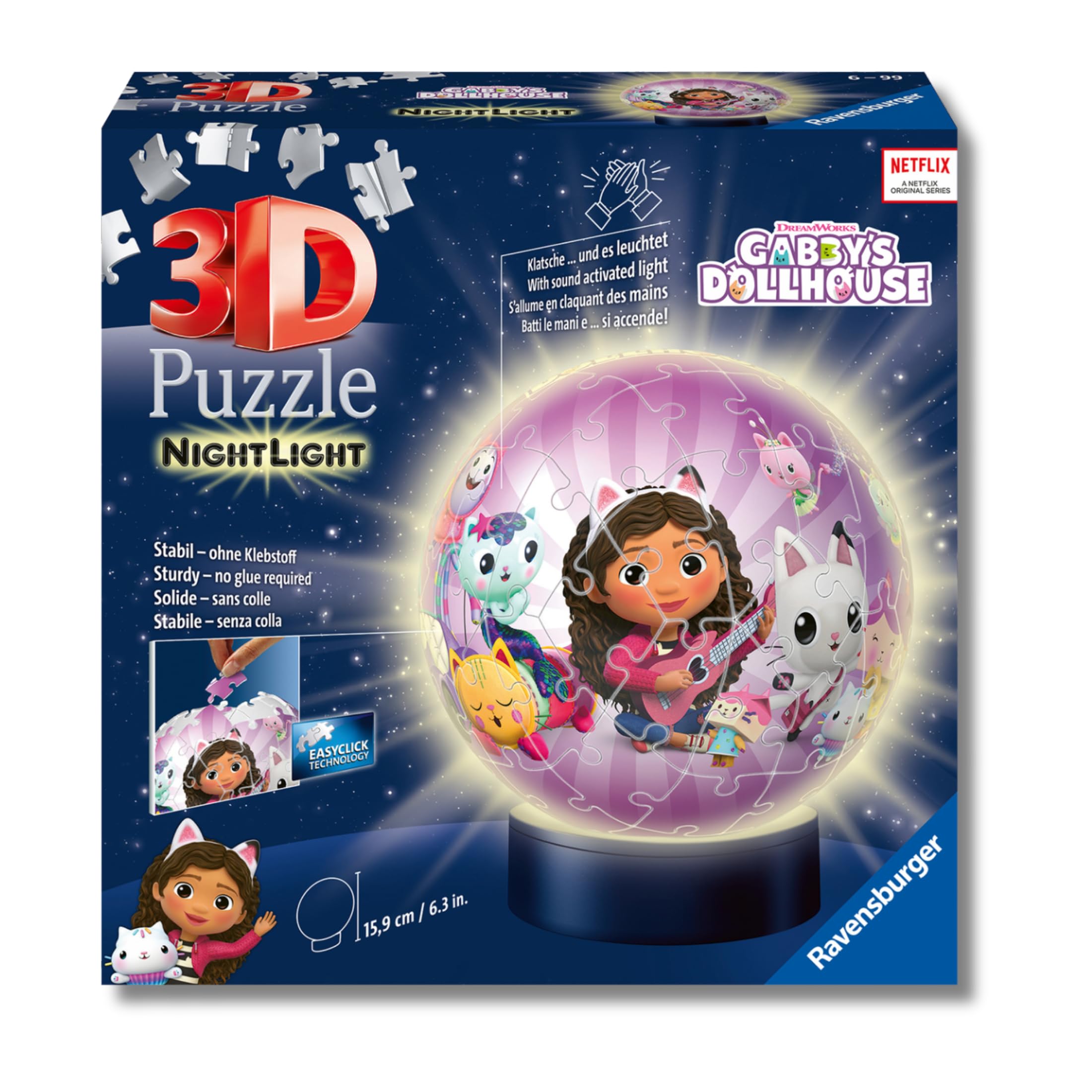 Ravensburger - Puzzle 3D Lampada Gabby's Dollhouse LED 72 pezzi, 6+ anni
