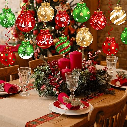Miniatura 5 de 24 bolas de Navidad para colgar en el techo, espirales colgantes de aluminio para interiores y exteriores, suministros navideños