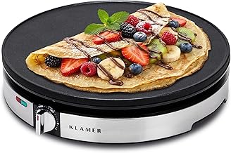 KLAMER Crepes Maker, Baking Surface with 30 cm Diameter, Non-Stick Plate, Including Dough Distributor and Spatula, Made of Wood, Crepes Iron for Crepes, Pancakes & Tortilla, 1400 W