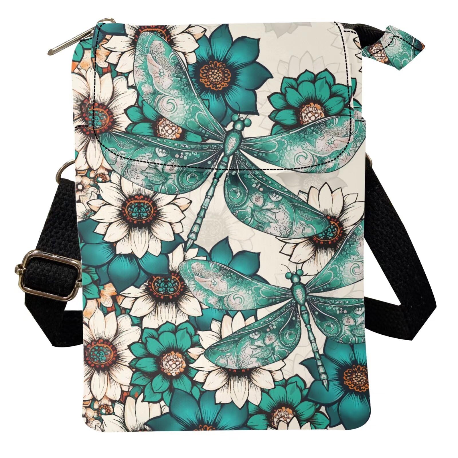 Kuiaobaty Mini Crossbody Bag for Women Boho Blossom Dragonfly Design Shoulder Bag Small Messenger Satchel Bag for Women Teen Girls