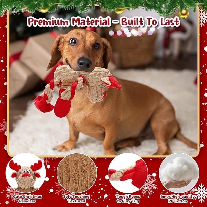 Juguete para Perro Navideño Reno con 5 Chirriadores y Papel Crujiente miniatura 3