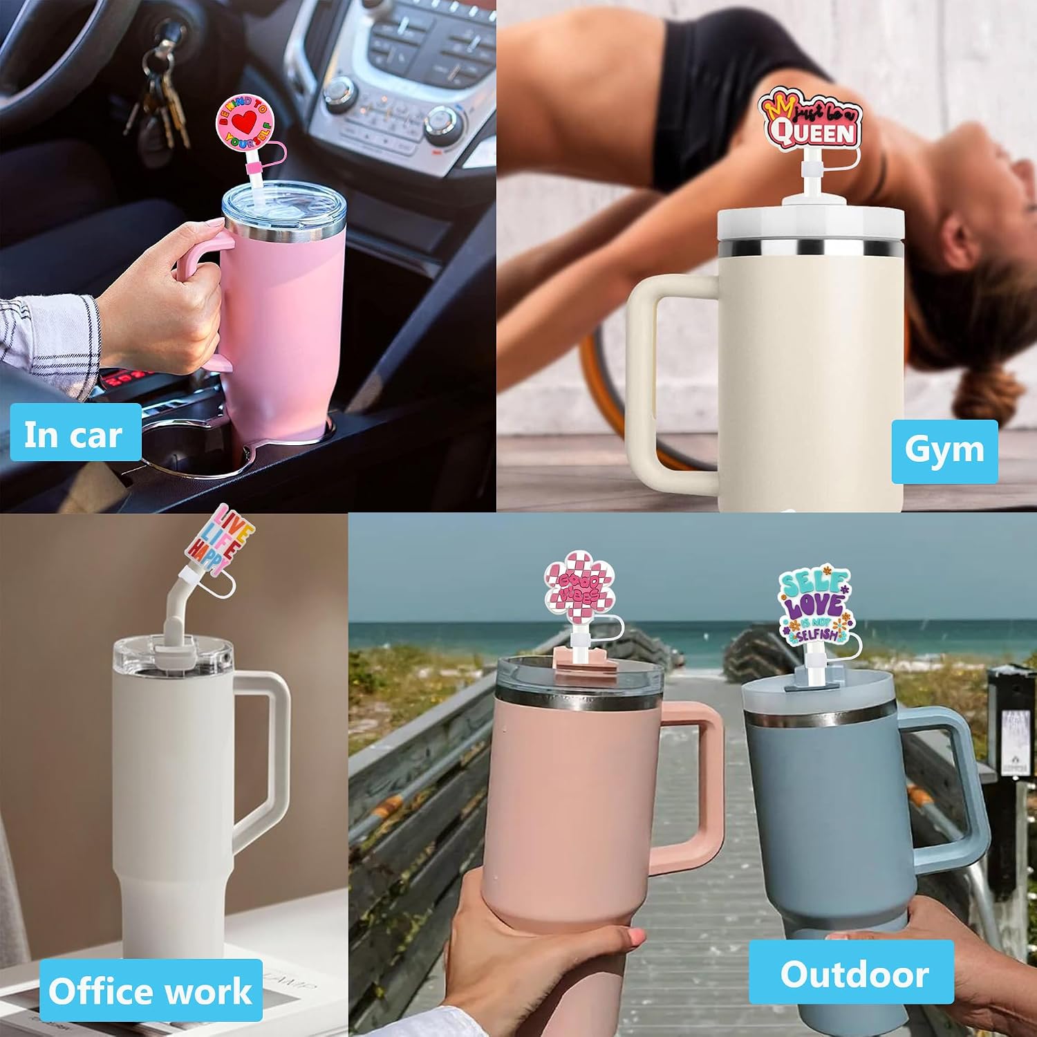 20 Pack Straw Covers Cap for Tumblers, 10mm Cute Dust-Proof Straw Topper for Water Bottles Stanley Cups accessories Gifts For Women Party Favors