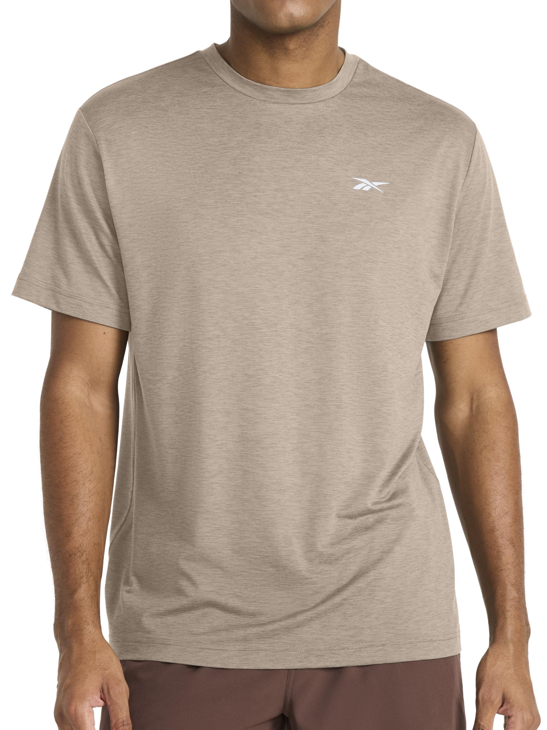 Reebok Men's Gritty Grey Heather Apparel Strike Short Sleeve Crewneck T-Shirt, Standard Fit, Lightweight Stretch Poly Jersey Fabric, Large