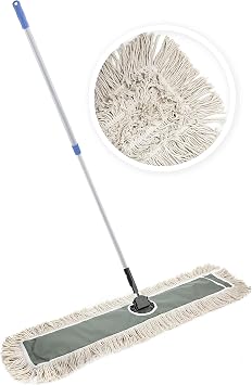 36" Industrial Cotton Floor Dust Mop with Adjustable Steel Handle - Commercial Mops for Hardwood, Tiles, Laminate, Vinyl, Garage epoxy, Bamboo Surface Cleaning and Flooring Push Dust Broom