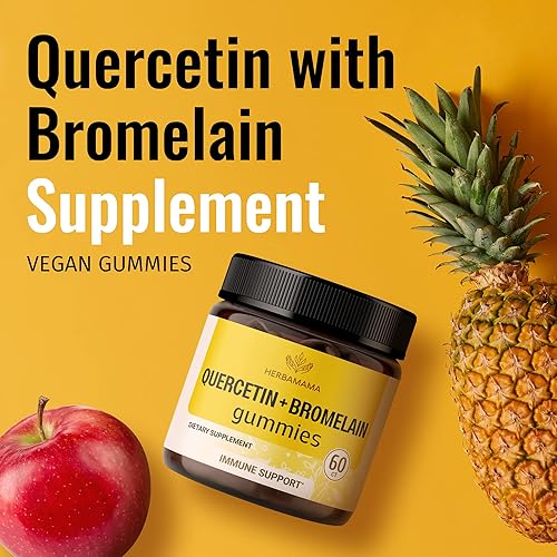 Miniatura 5 de HERBAMAMA Gomitas de quercetina con bromelina, suplemento de quercetina para función respiratoria, gomitas de quercetina que aumentan la inmunidad,