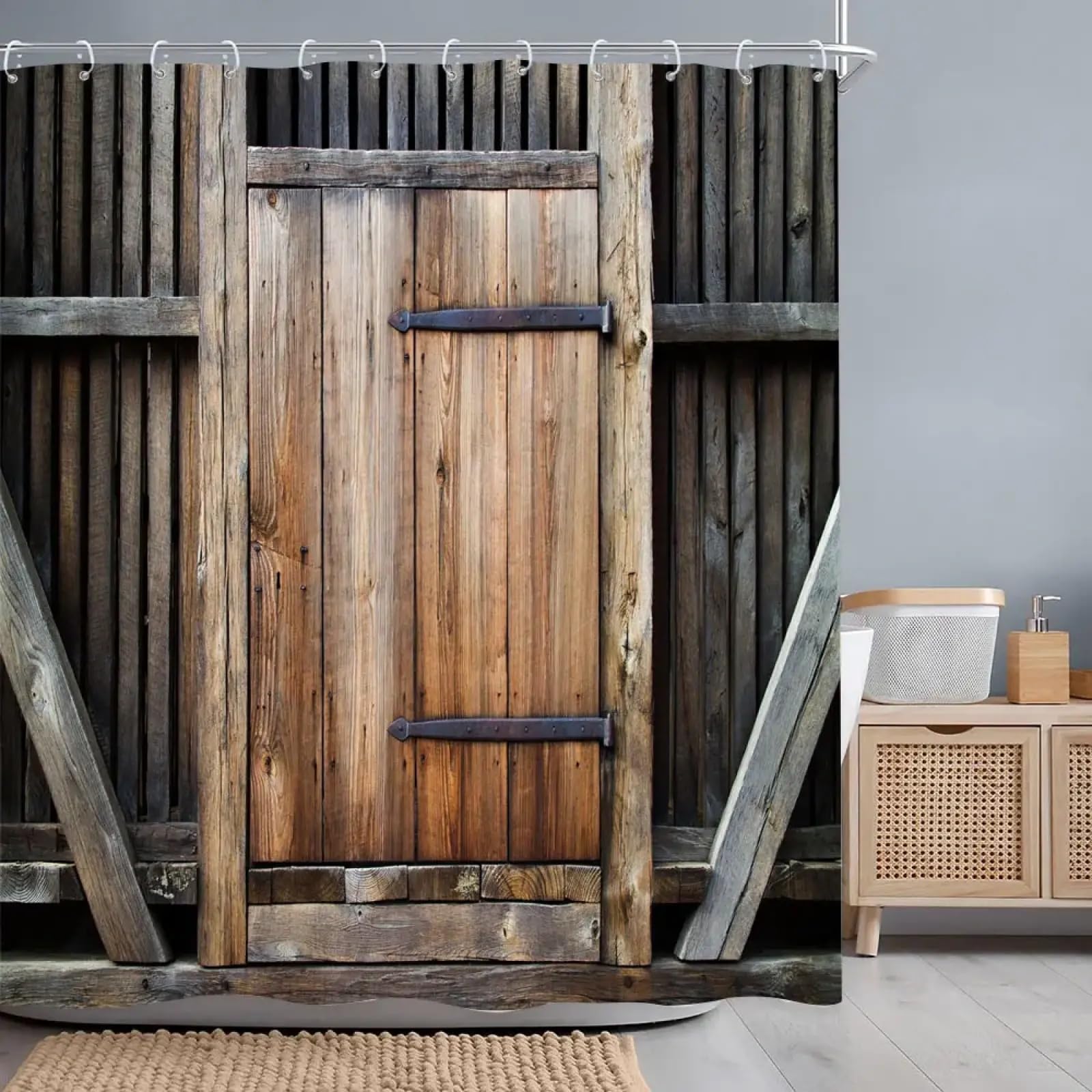 Rideau de douche rétro rustique grange 120x220 salle de bain