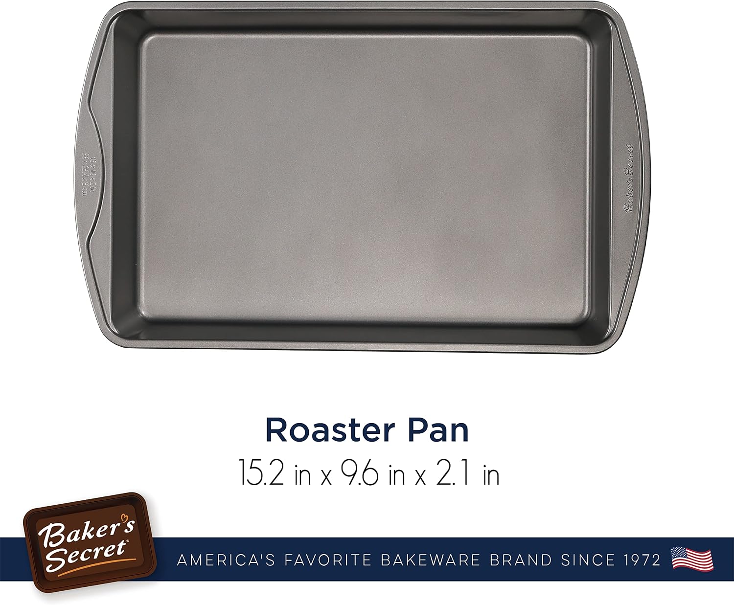 Baker's Secret Nonstick Roaster Pan 13"x9", Carbon Steel Oven Roasting Pan with Premium Food-Grade Coating, Non-stick Grill Pan, Cookware Accessories - Classic Collection