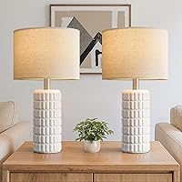 SeealleLighting 23" Ceramic Table Lamps Set of 2 - Modern Boho Farmhouse Nightstand Lamps for Bedroom Living Room, White Linen Shade