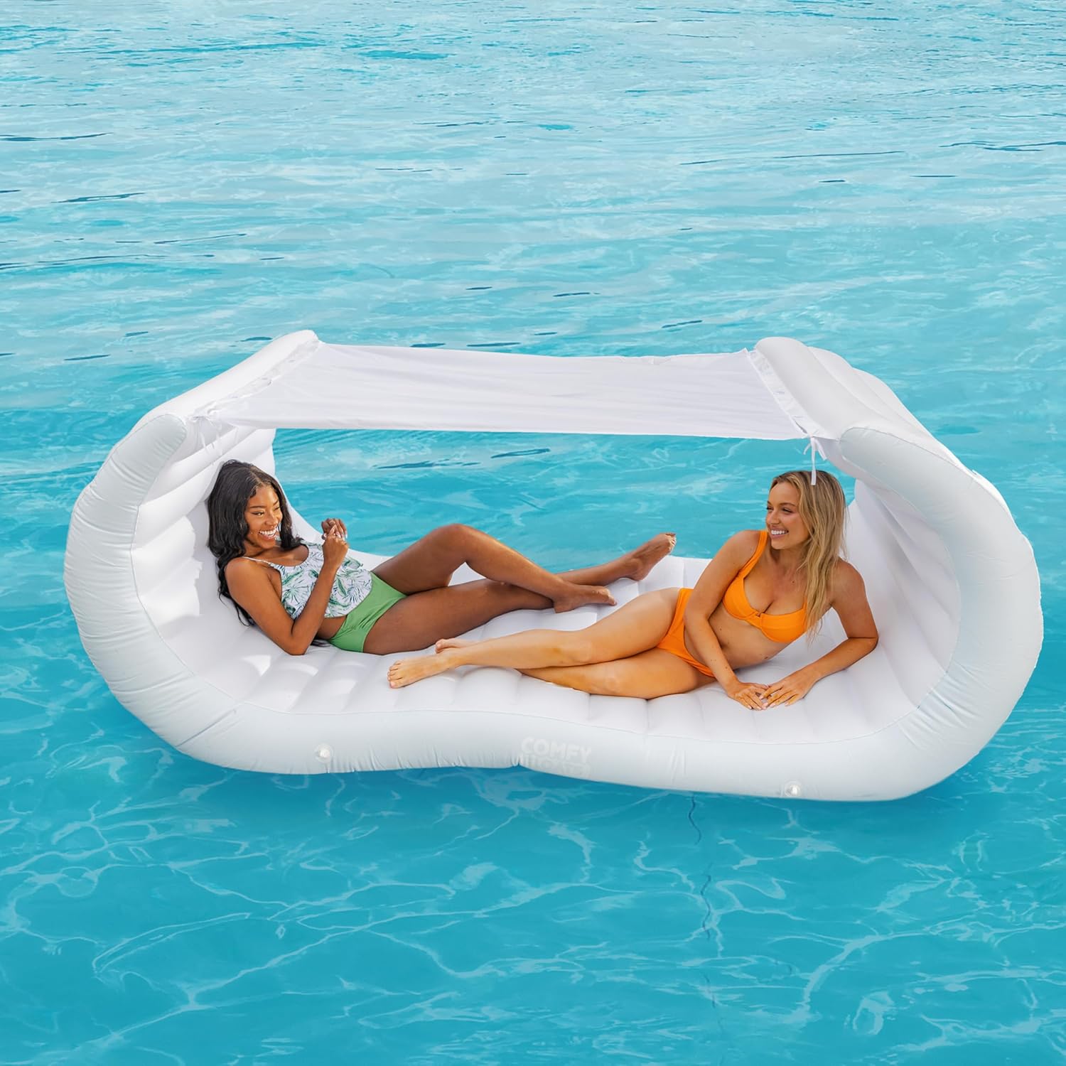 Comfy Floats Inflatable Pool Couch - White Pool Float, Floating Cabana, Luxury Pool Float for Adults