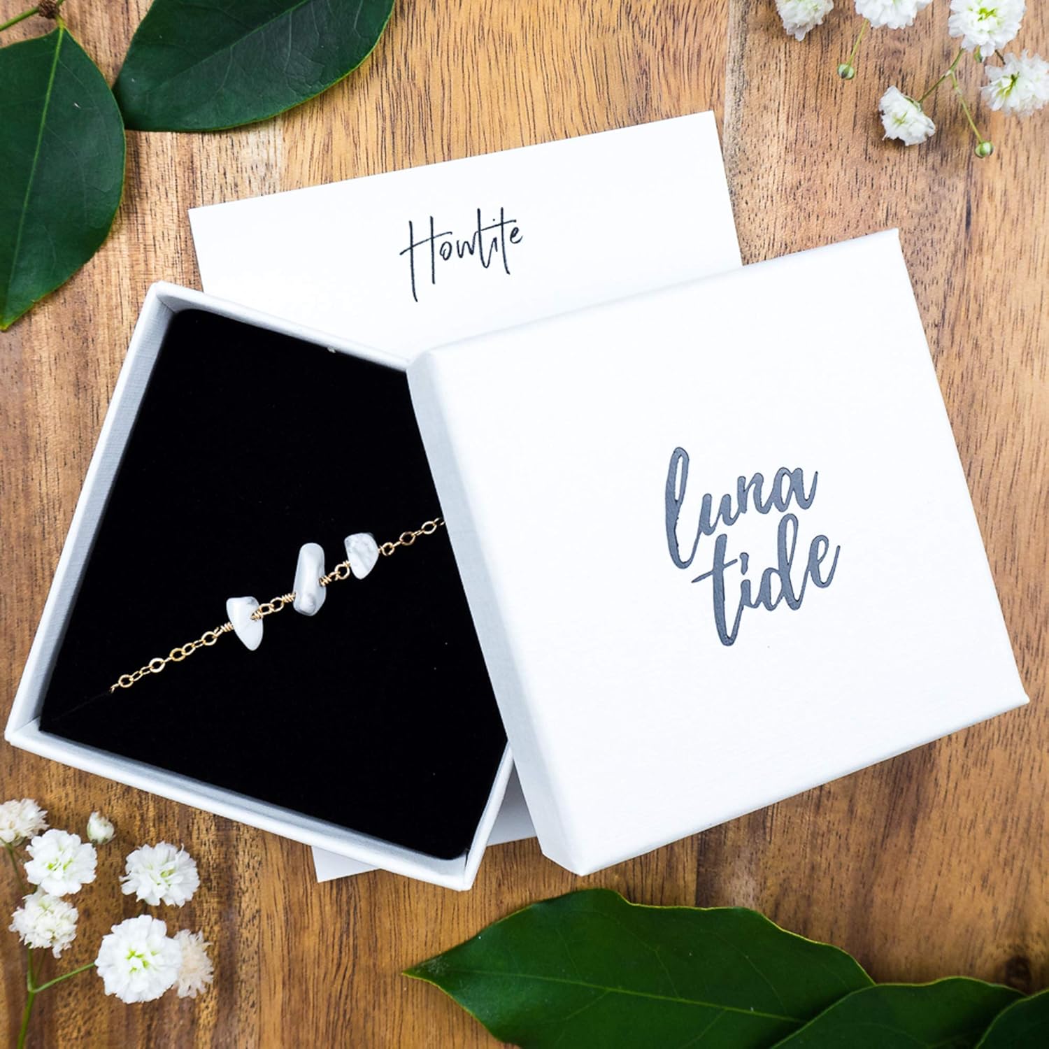 Howlite Beaded Chain Choker in 14k Gold Fill - Image 5