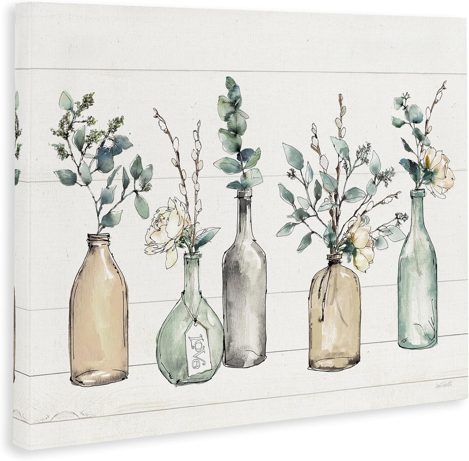Stupell Industries Bottles and Plants Farm Wood Textured, Design by Anne Tavoletti Wall Art, 30 x 40, Multi-Color