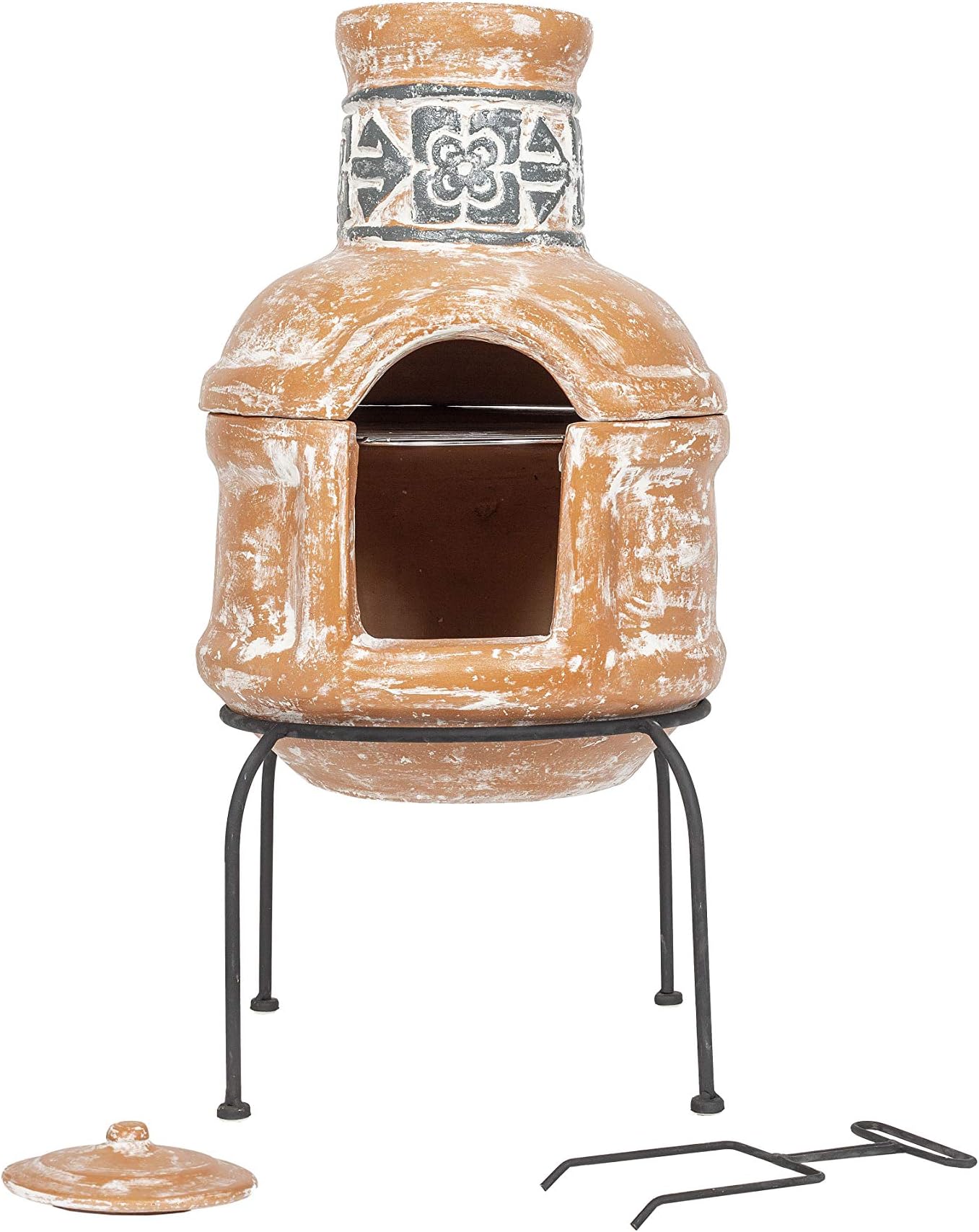 La Hacienda Parton 2 Piece Clay Chimenea with Cooking Grill, small - Terracotta