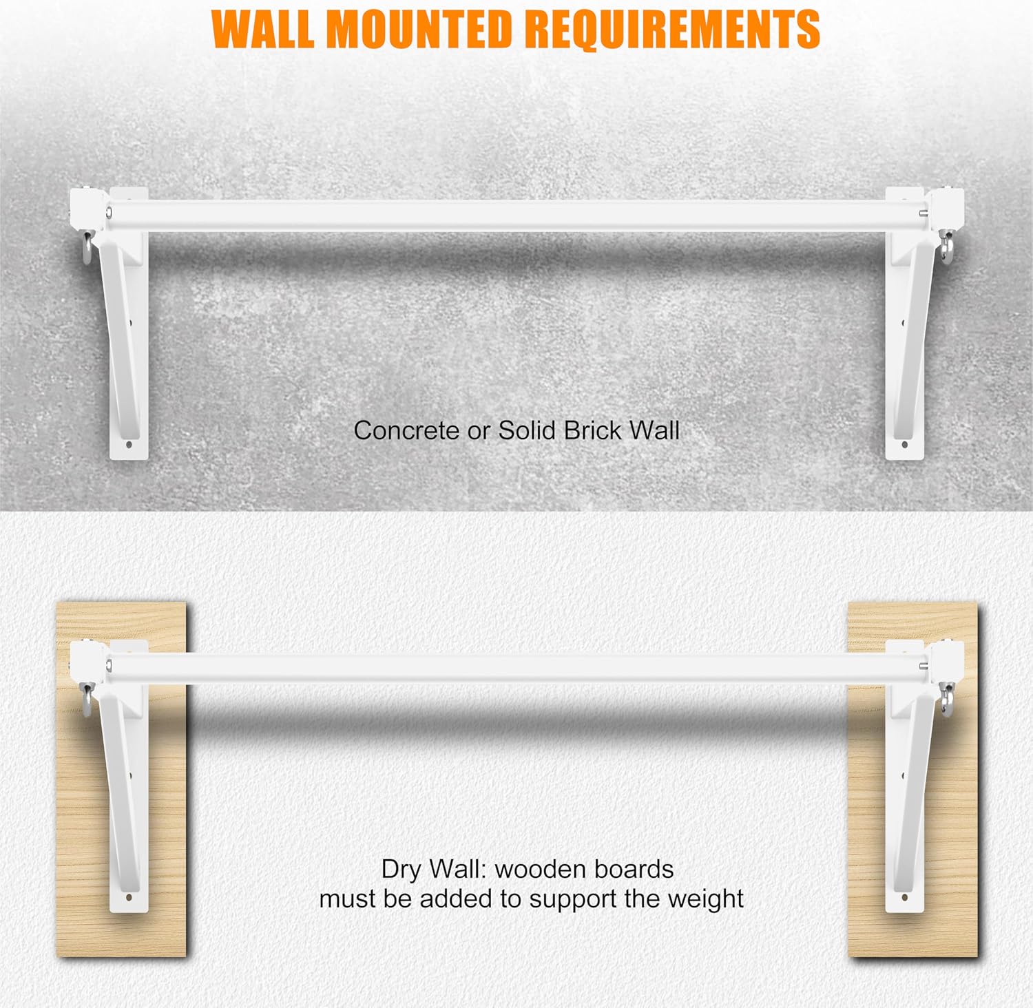 Pull Up Bar Wall Mounted, Heavy Duty 650 lbs Capacity Chin Up Bar, 48" Multi-Grip Strength Training Pull-up Bars, for Home Gym Garage/Backyard Total Body Workout, Ease Of Use Mounting