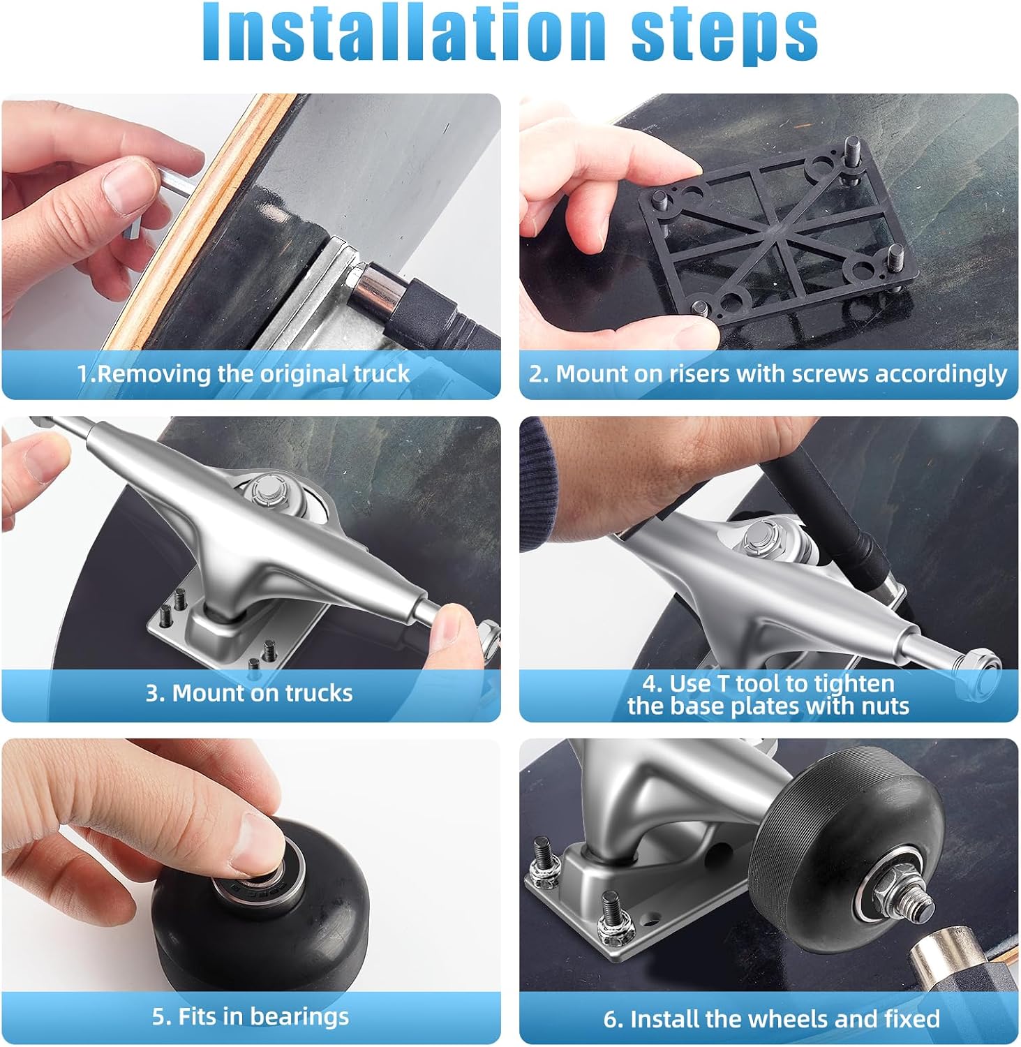 Jizmo Skateboard Trucks, Fits 7.75-8" Deck, Skateboard Wheels 52mm, Skateboard Bearings ABEC-9, Skateboard Pads, Skateboard Hardware Tool Combo Starter Set