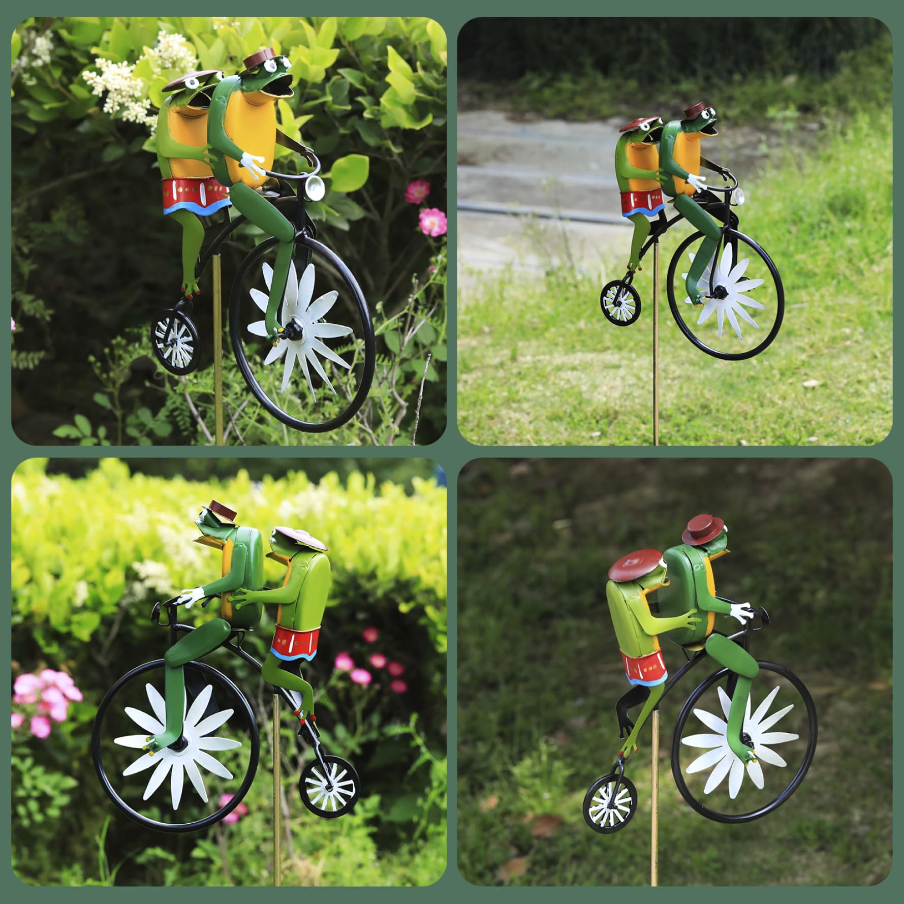 Sculture per il ventare, filatori del ventare per giardino in bicicletta in metallo rane del ventare su un ornamento da giardino del mulino a ventare