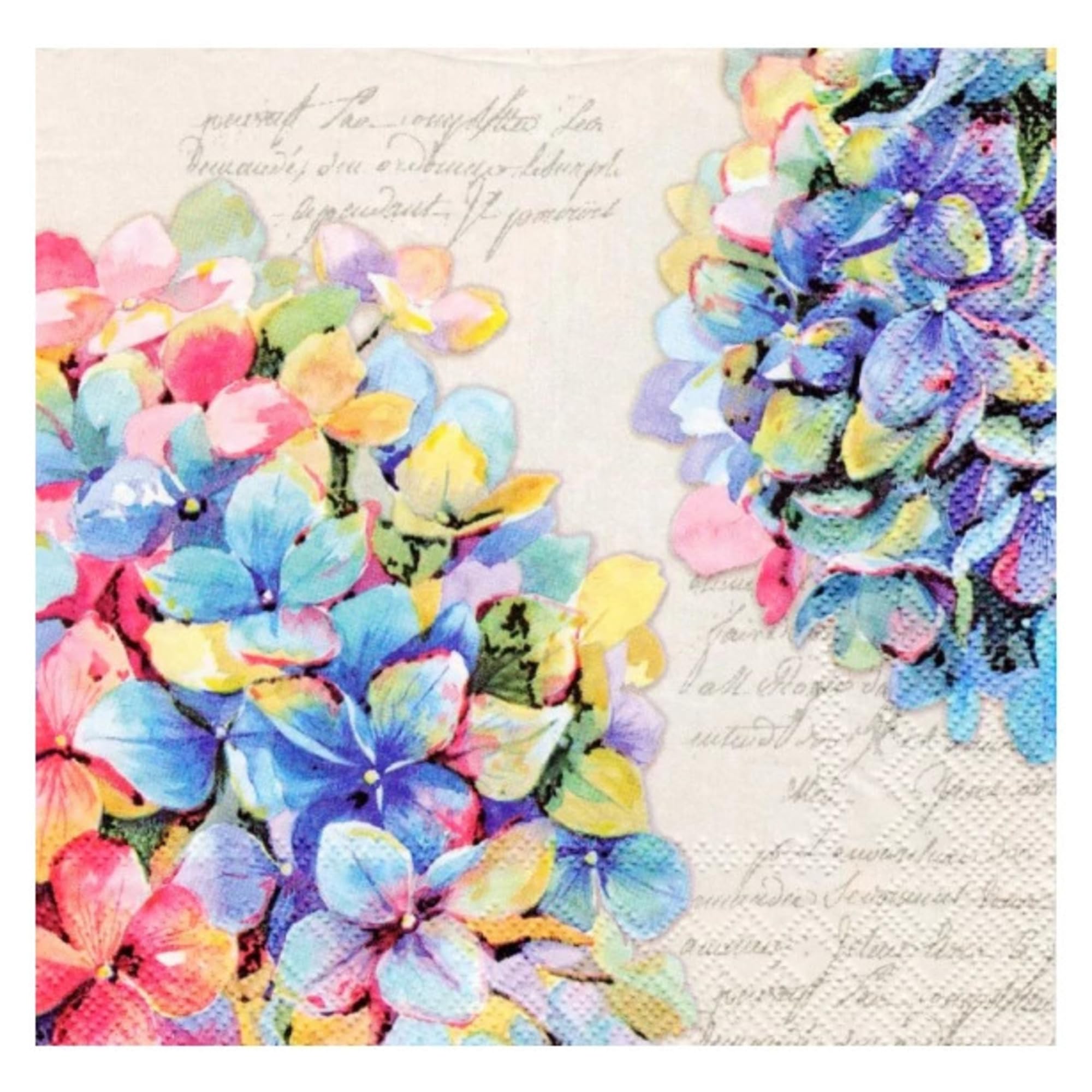 Set of 2 Individual Decoupage Paper Party Napkin Hydrangea Bloom Blossoms Watercolor Decor Luncheon Napkins for a Birthday Holiday, Wedding, Cocktail Party