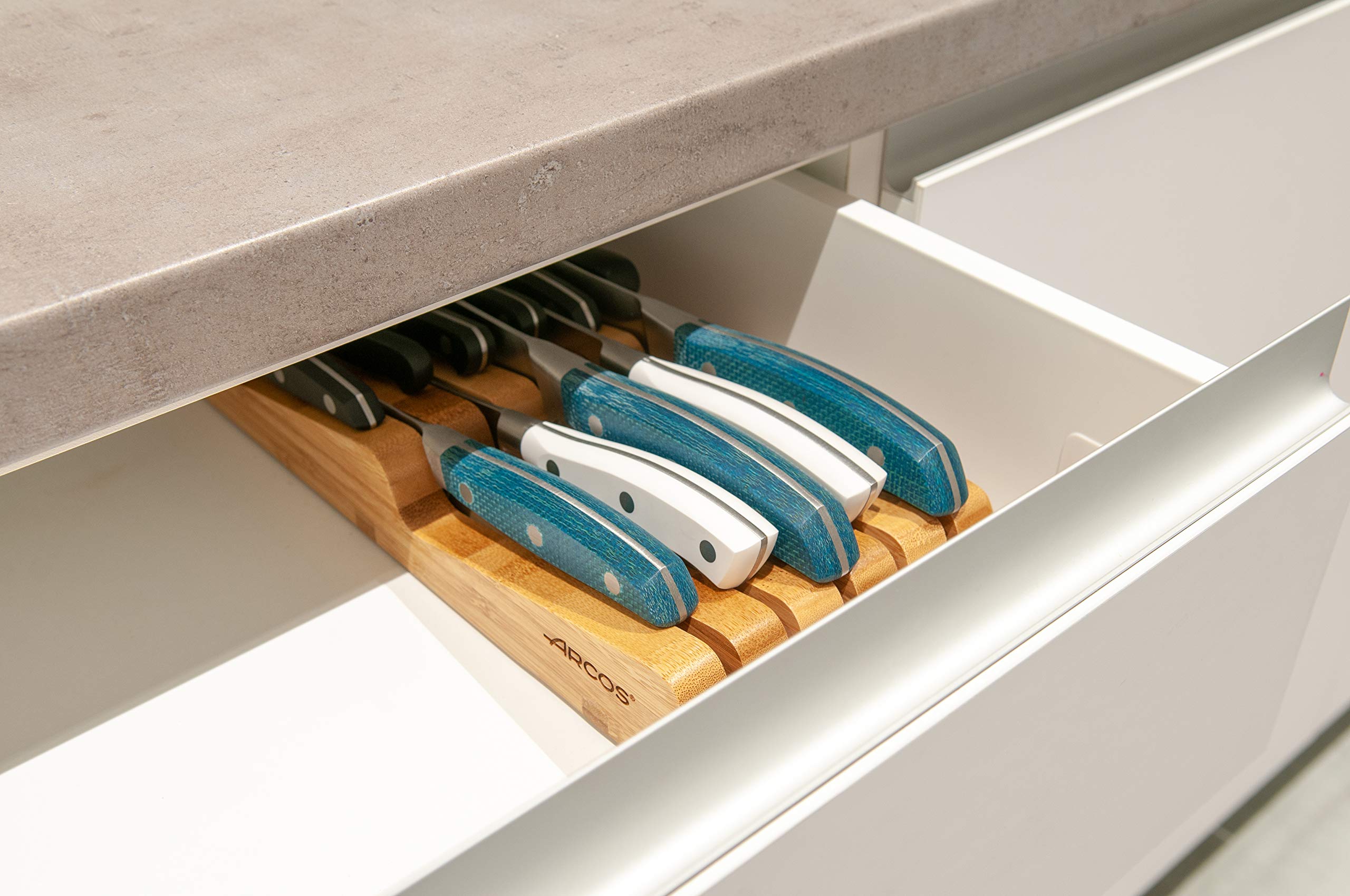 Arcos Blok na noże – blok na noże szuflada do 25 cm – wykonany z bambusa 39 x 432 x 139 mm – kolor brązowy