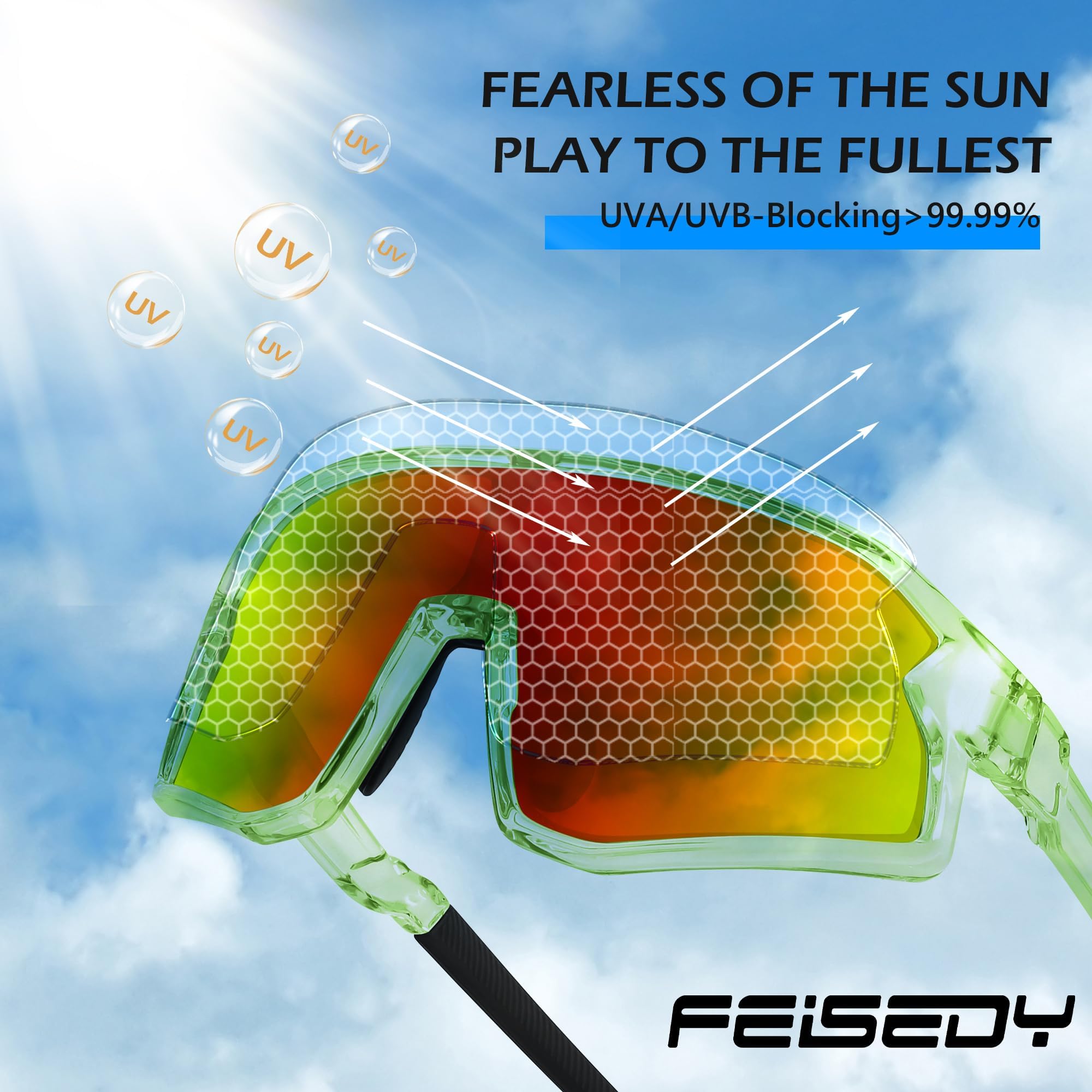 FEISEDY Jugendliche Kinder Sportbrille Polarisierte 6-15 Jahre Fahrradbrille UV400 Schutz Sport Sonnenbrille für Jungen Mädchen B0183
