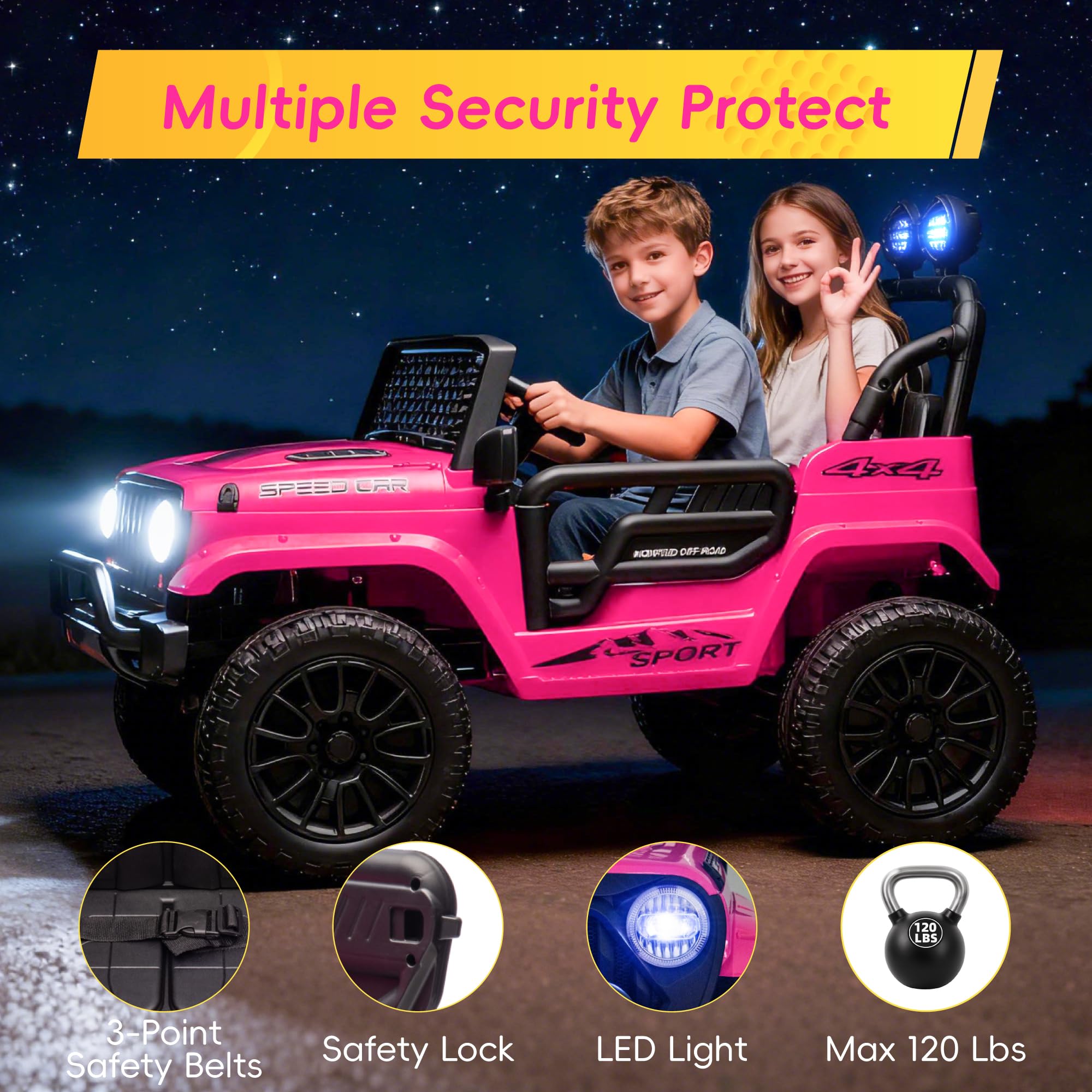 24V Ride On Car, Electric Car for Kids, Ride on Toys, Kids Cars with 3 Speeds Adjustable, Bluetooth, Parent Remote Control, Spring Suspension, AUX Port-Pink