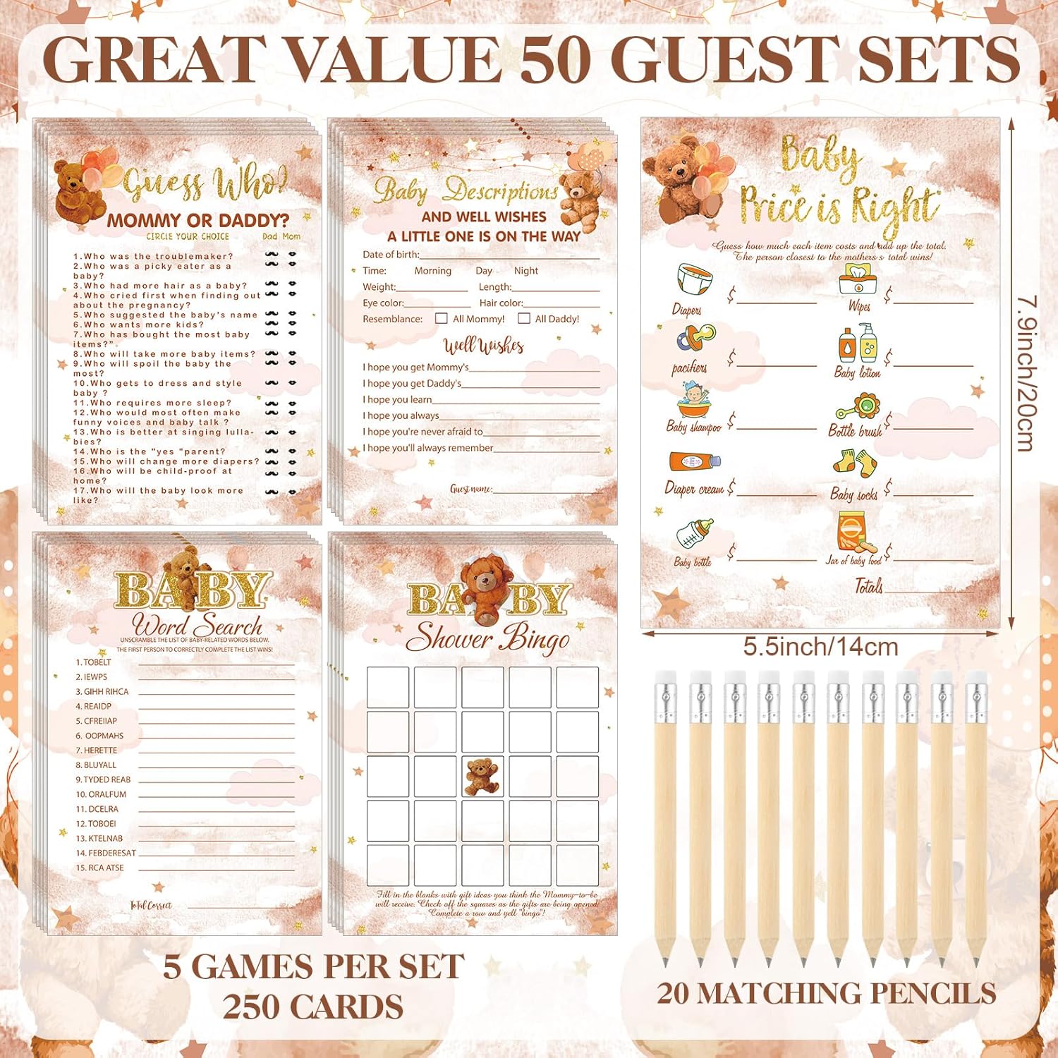 Patelai 321 Pcs Brown Bearly Baby Shower Decorations We Can Bearly Wait Baby Shower Games 5 Sets Don't Say Games Serves 50 Guests for Bear Gender Reveal Barely Theme Party Supplies