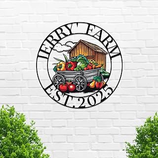 Vegetable Metal Sign Wall Art Custom,Market Owner Last Name Signs Plaque Personalized,Customized Opening Ceremony Gift for Vegetable Shop,Farmhouse Marker Decor Welcome Hanging for Front Door Farm