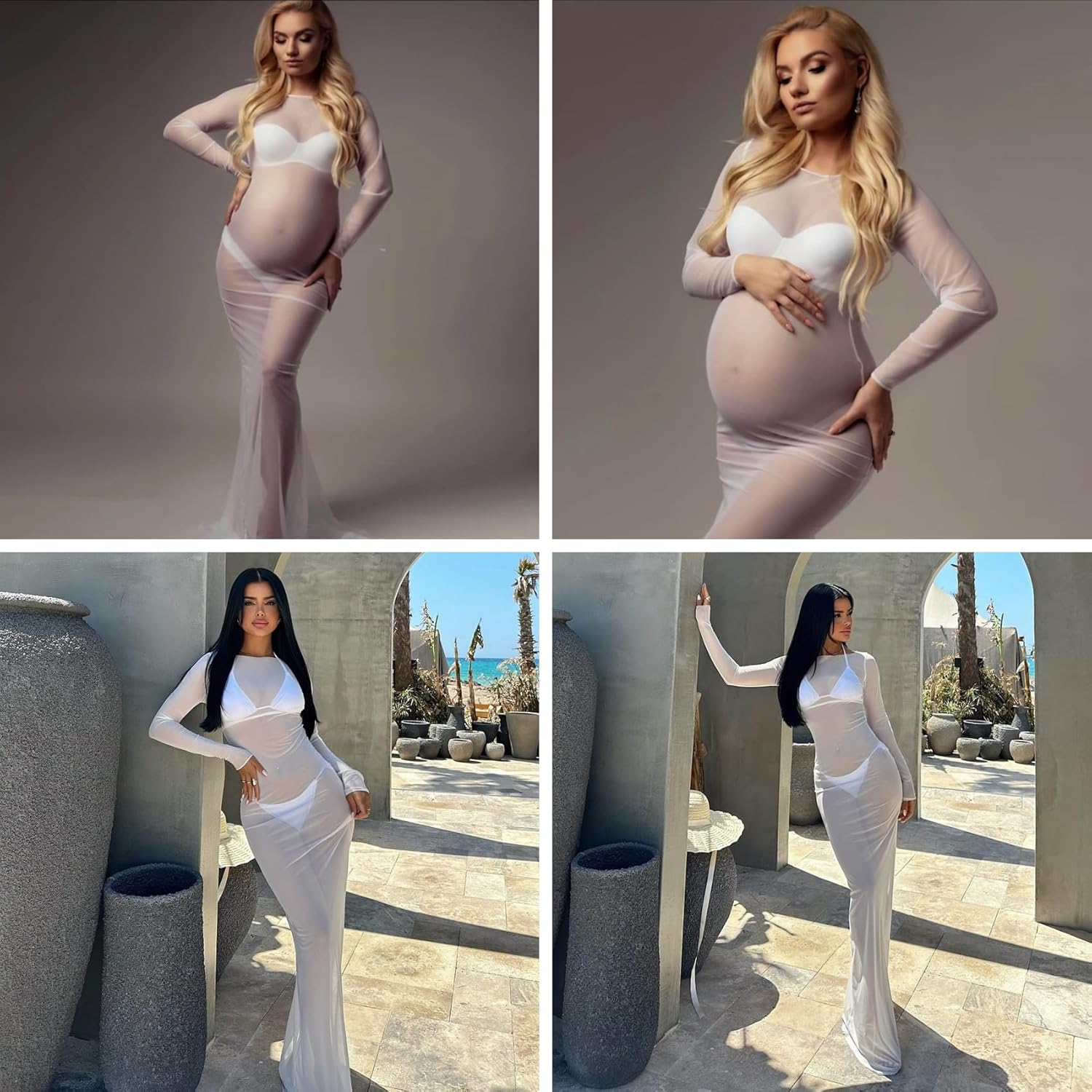 RARITYUS Women's Sexy See Through Long Sleeve Maxi Dress Swimwear Cover Up Mesh Sheer Beach Dress Bikini Coverups - Image 6