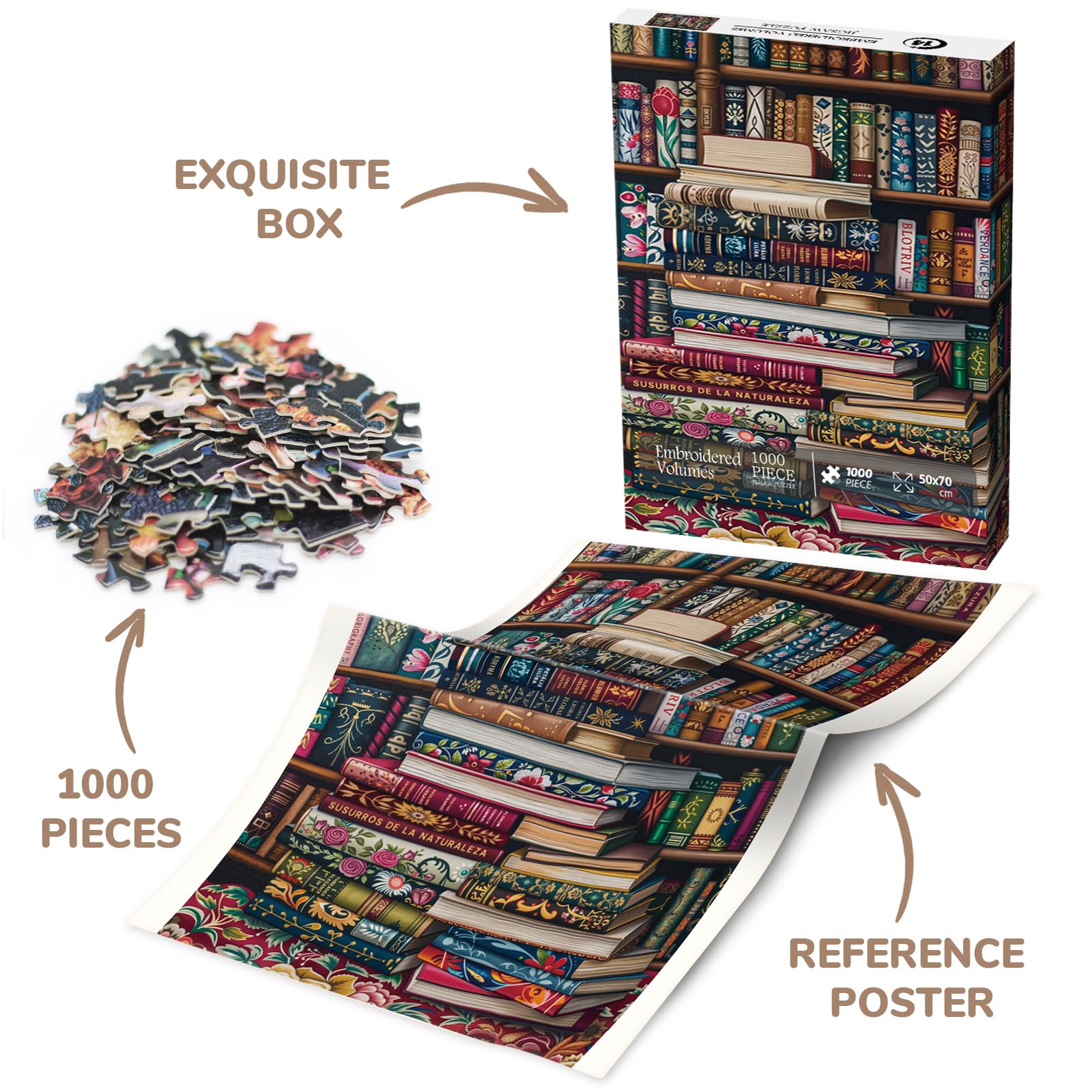1000-Piece Vintage Bookshelf Jigsaw Puzzle - Book & Flower Design, Challenging Adult Puzzle - View #3