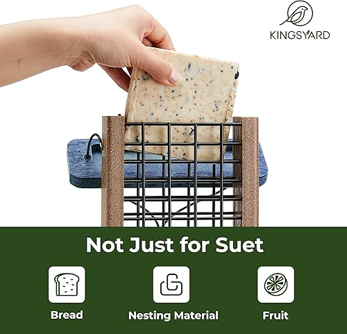 Miniatura 5 de Kingsyard Comedero para pájaros de plástico reciclado, comedero de sebo de doble capacidad para colgar en el exterior, resistente y duradero, ideal
