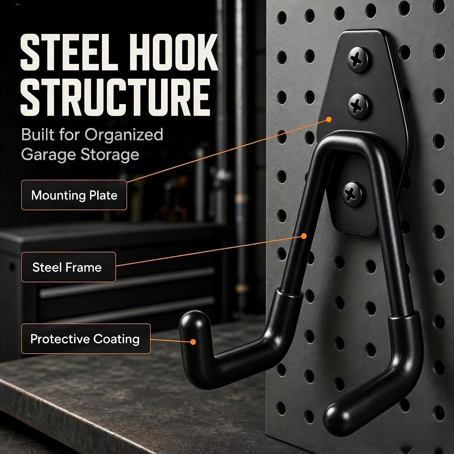 Heavy-Duty Garage Storage Hooks, 12 Pack 2.8 Inch Mini U-Hooks, Wall Mount Utility Organizer for Power Tools, Garden Tools, Ladders, Water Hoses and Bulk Workshop Items(Black) image 2