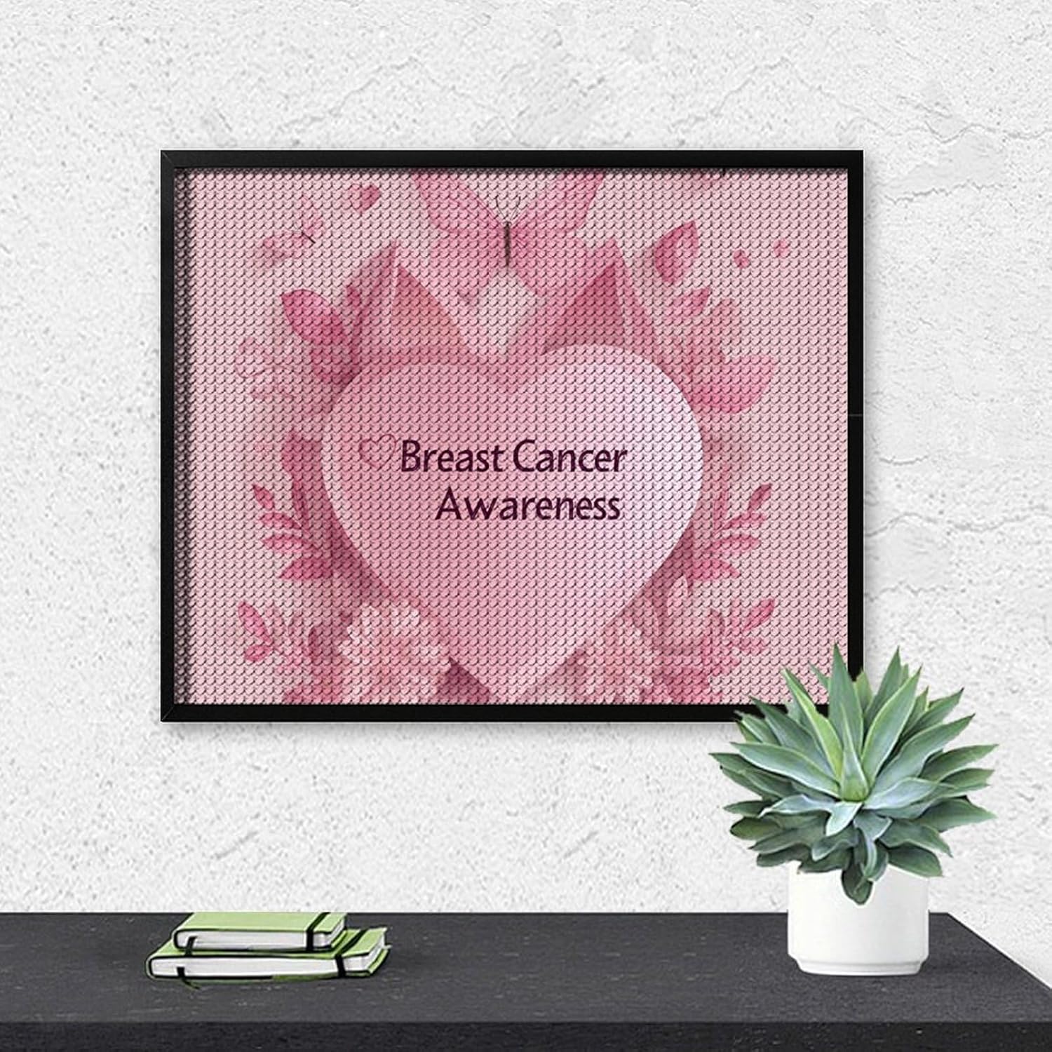 YDVZYWBL Breast Cancer Awareness Heart Diamond Art Painting Art Kits 5D DIY Diamond Art Kits Home Wall Decor 16"x20"