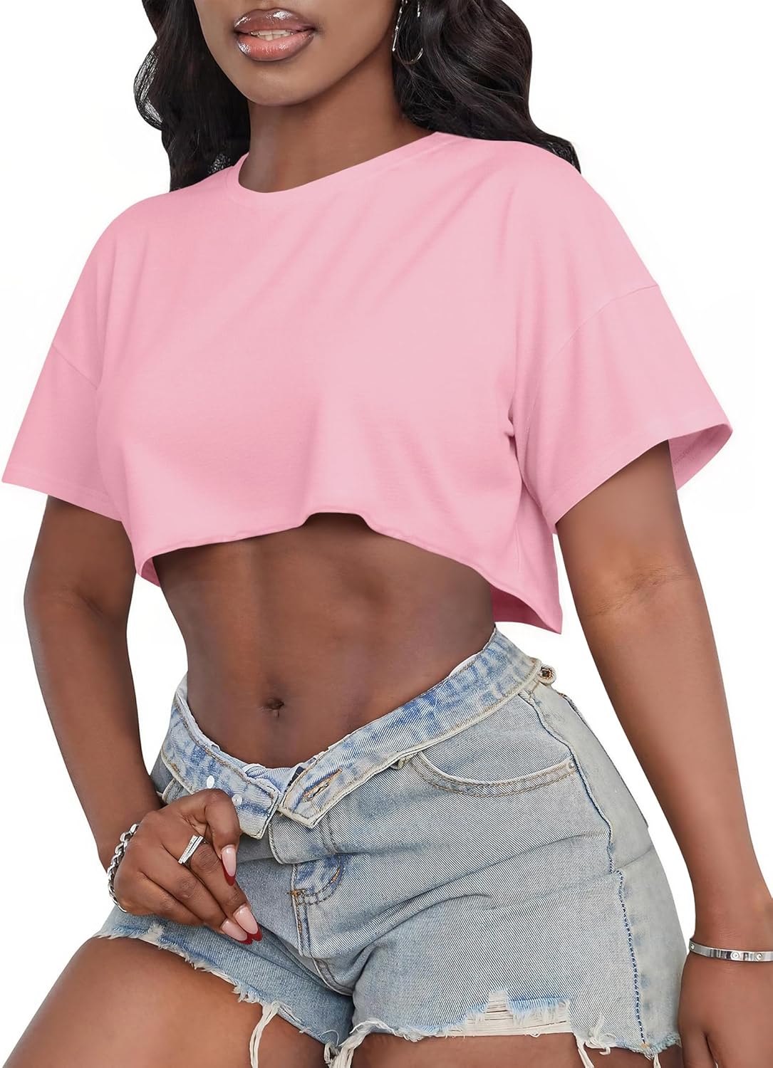 Crop Tops for Women Casual Short Sleeve T Shirts Summer Basic Top Crew Neck Oversized Cropped Tees - Image 6