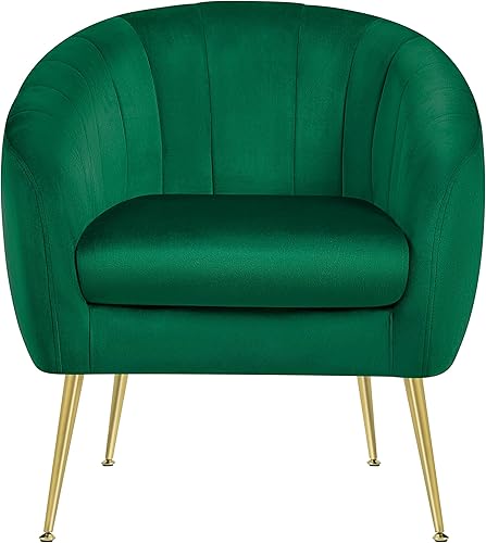 Topeakmart Silla decorativa de terciopelo, silla de barril con patas mentales doradas, silla de ocio moderna para sala de estar, dormitorio,