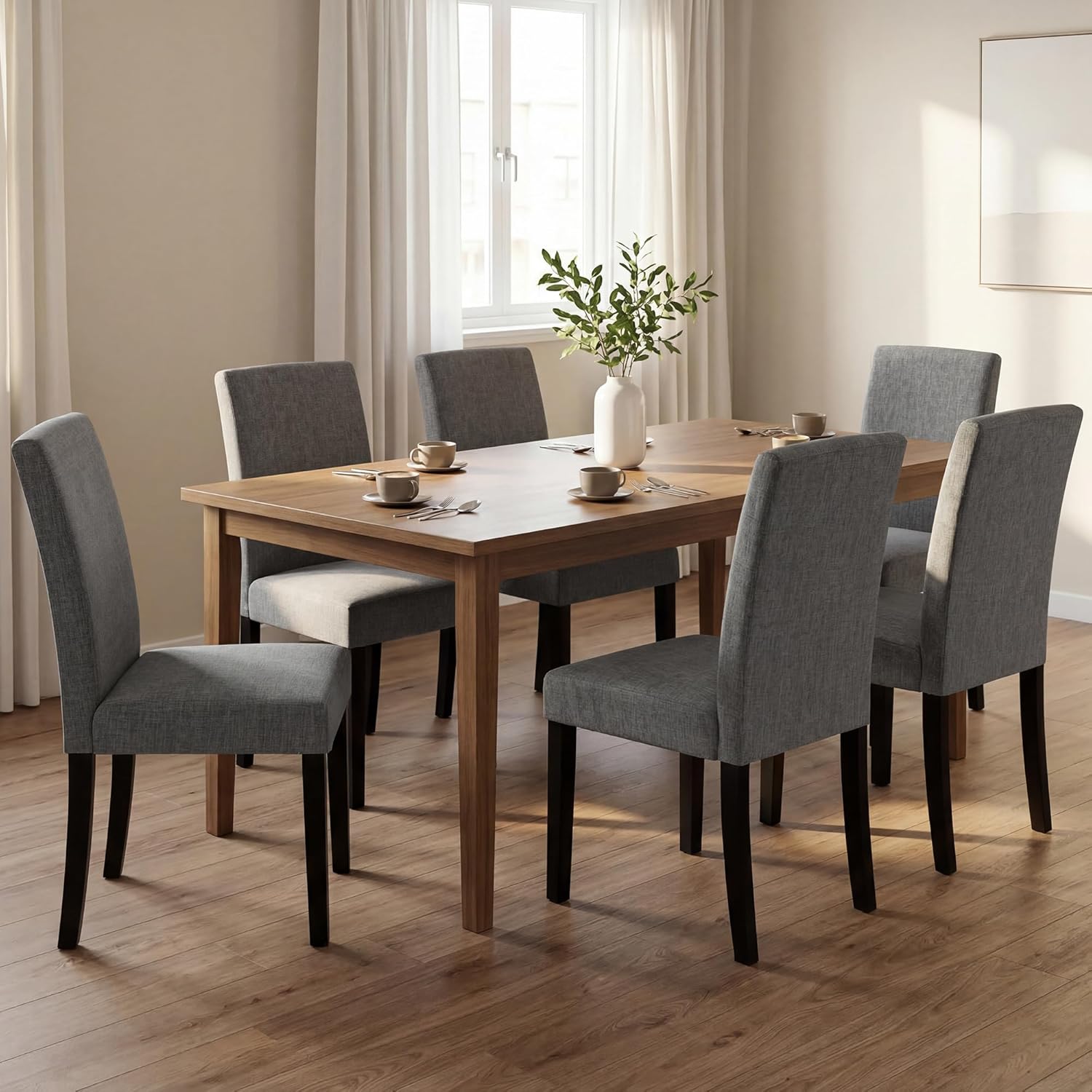thksbought Modern Fabric Dining Chairs Set of 4,Elegant Design Kitchen & Dining Room Chairs with High Back for Home Dining Space(Gray Set of 4)