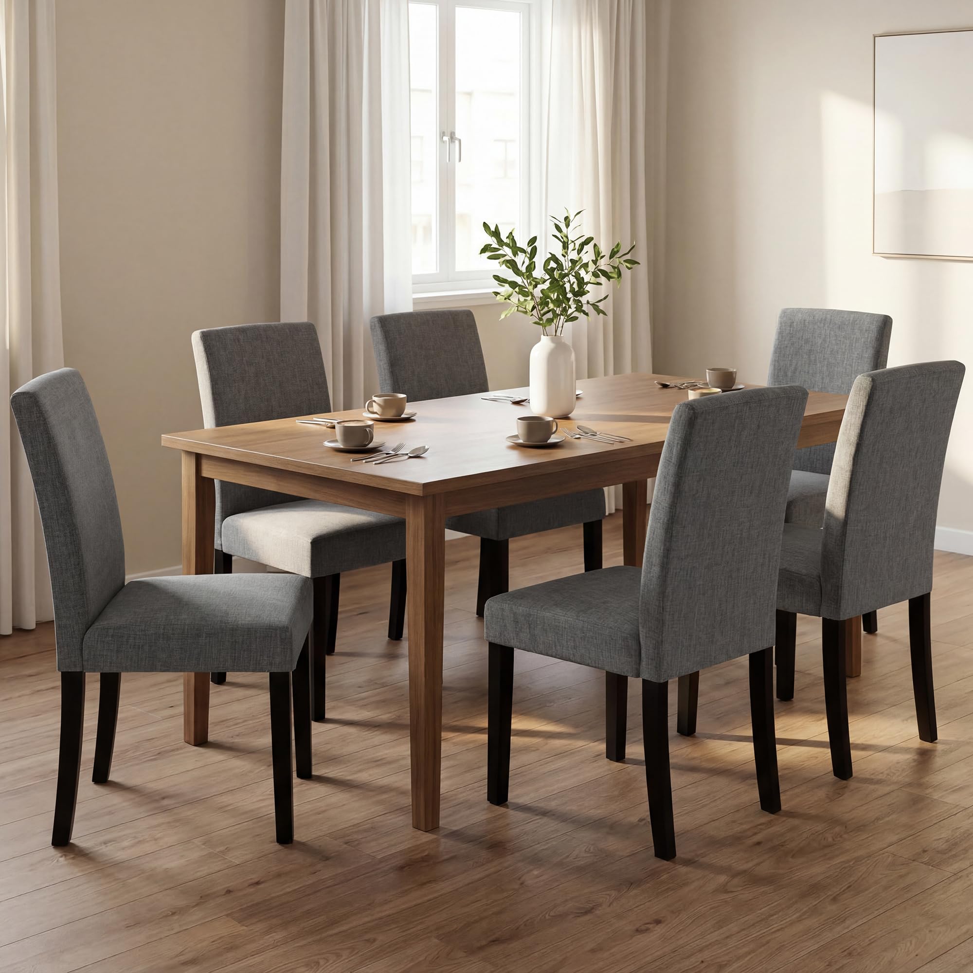 thksbought Modern Fabric Dining Chairs Set of 6,Elegant Design Kitchen & Dining Room Chairs with High Back for Home Dining Space(Gray Set of 6)