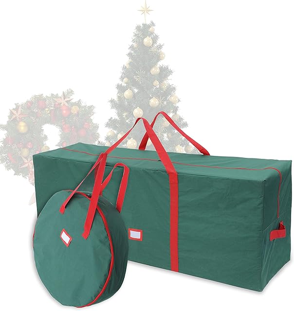 48" Christmas Tree Storage Bag Set with 30" Christmas Wreath Storage Bag Fits up to 7.5 ft Disassembled Artificial Christmas Tree, Durable Waterproof Material with Carry Handles and Zippered Closure
