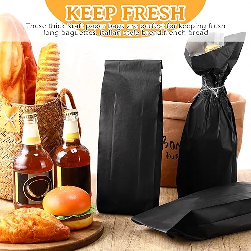 Vista 13 de Yahenda 150 bolsas de papel para pan, bolsas de almacenamiento de papel, desechables, hechas en casa, pan largo, embalaje de galletas para panadería