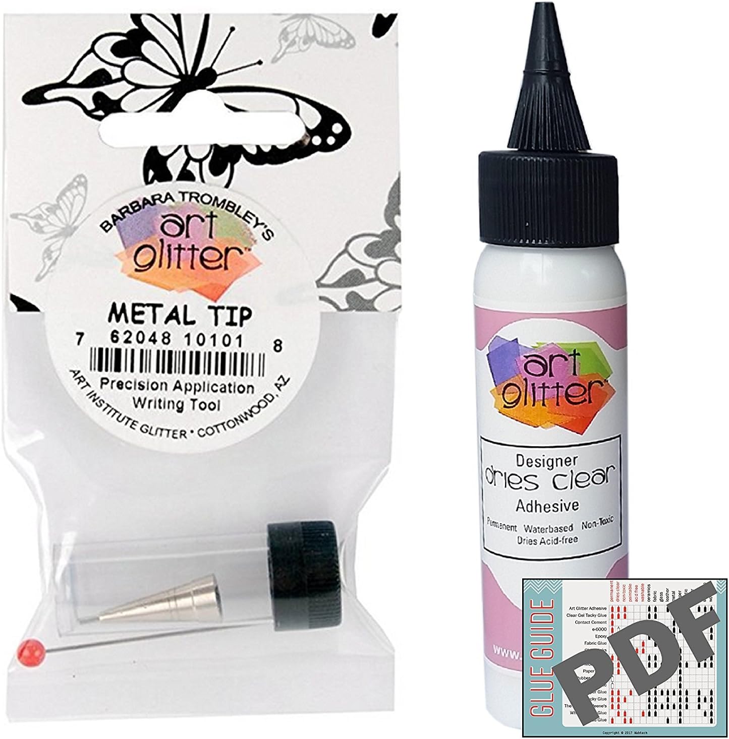 Art Glitter Glue Designer Dries Clear Adhesive 2 Ounce and Ultra Fine Metal Tip