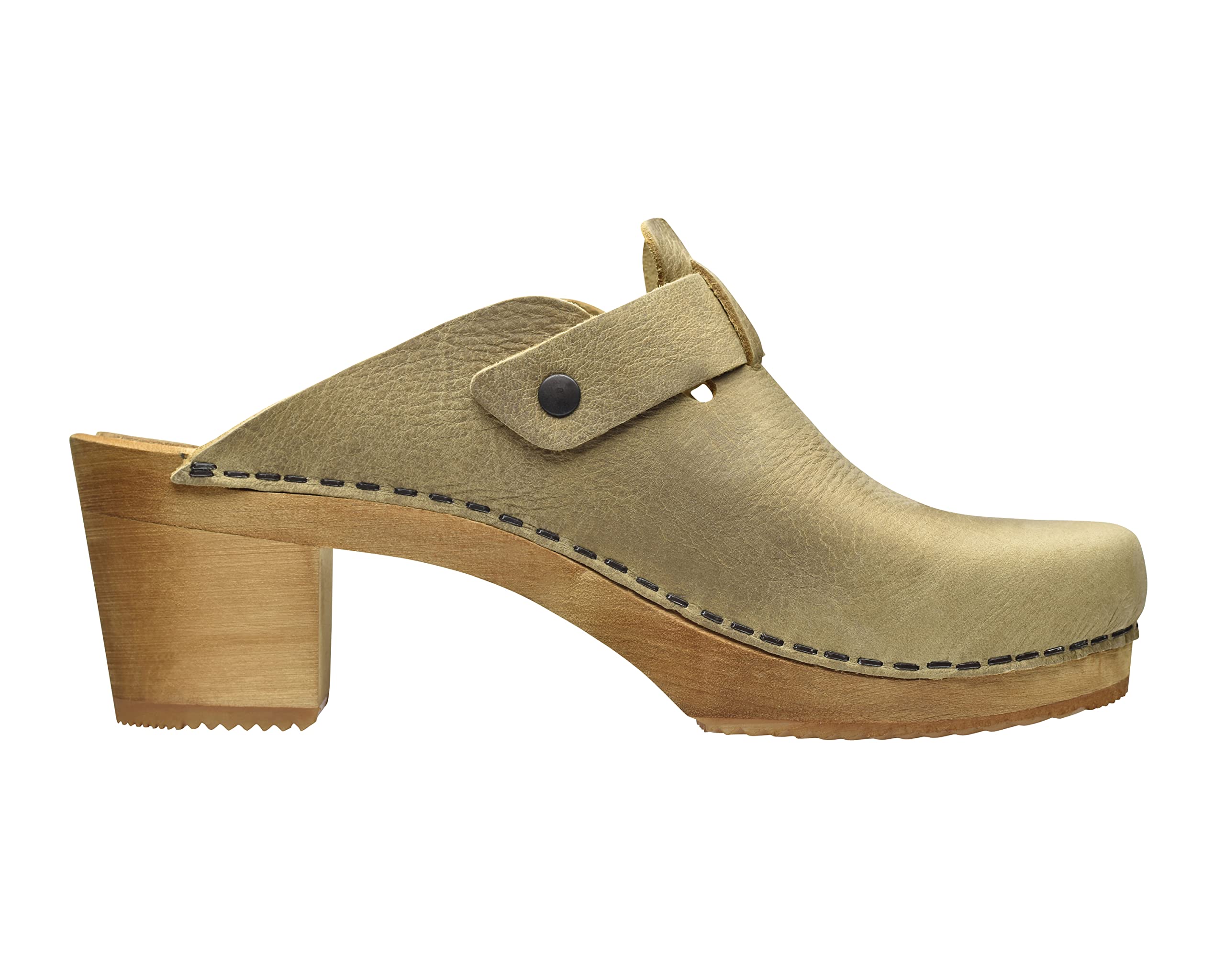 Sanita Malulo Clog | Original handgemacht | Leder-Holzclogs für Damen | Verstellbarer Riemen | Hellbraun | 41 EU
